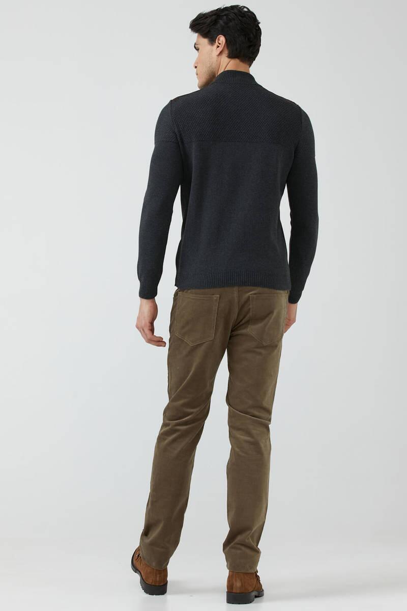 Erkek Dik Yaka Yarım Fermuarlı Triko Kazak - Antrasit (4) Sementa