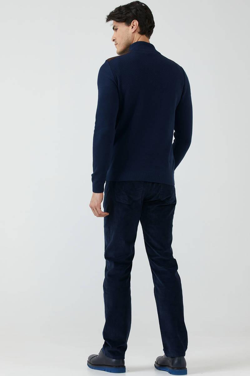 Erkek Dik Yaka Yarım Fermuarlı Triko Kazak - Lacivert (4) Sementa