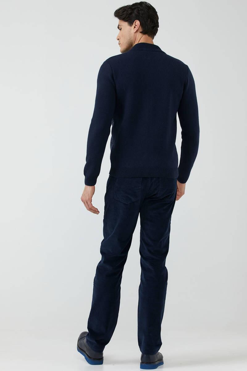 Erkek Fermuarlı Cepli Triko Ceket - Lacivert - Koyu Gri (4) Sementa