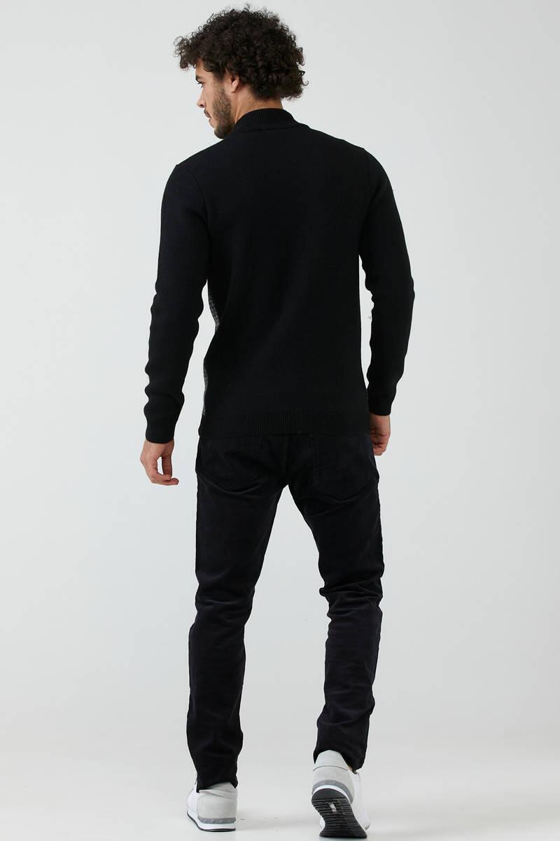 Erkek Fermuarlı Cepli Triko Ceket - Siyah - Gri (4) Sementa