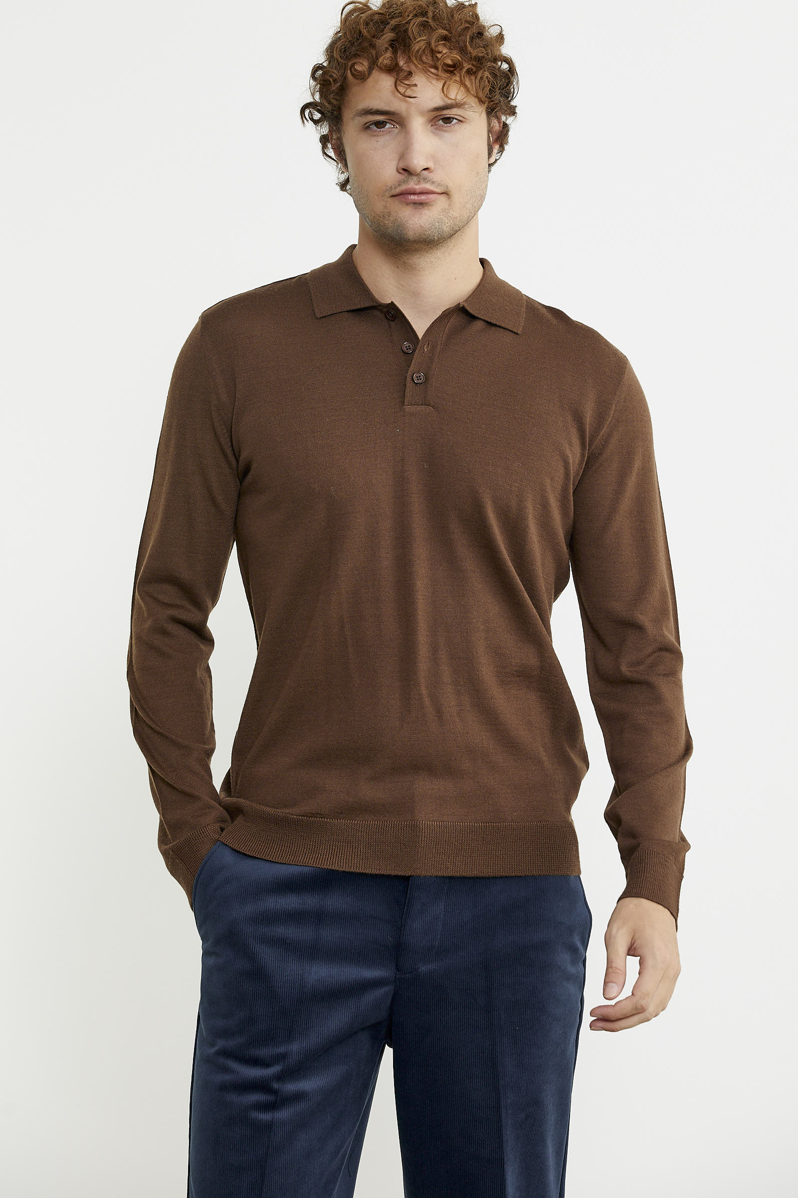 Erkek Polo Yaka Triko Kazak - Kahve - Sementa