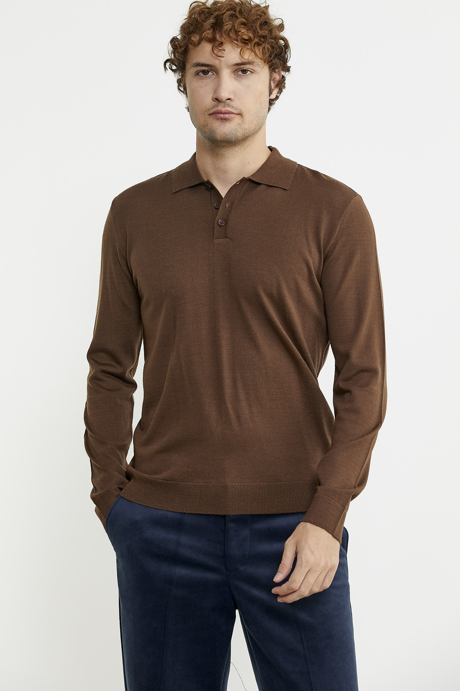 Erkek Polo Yaka Triko Kazak - Kahve - Sementa