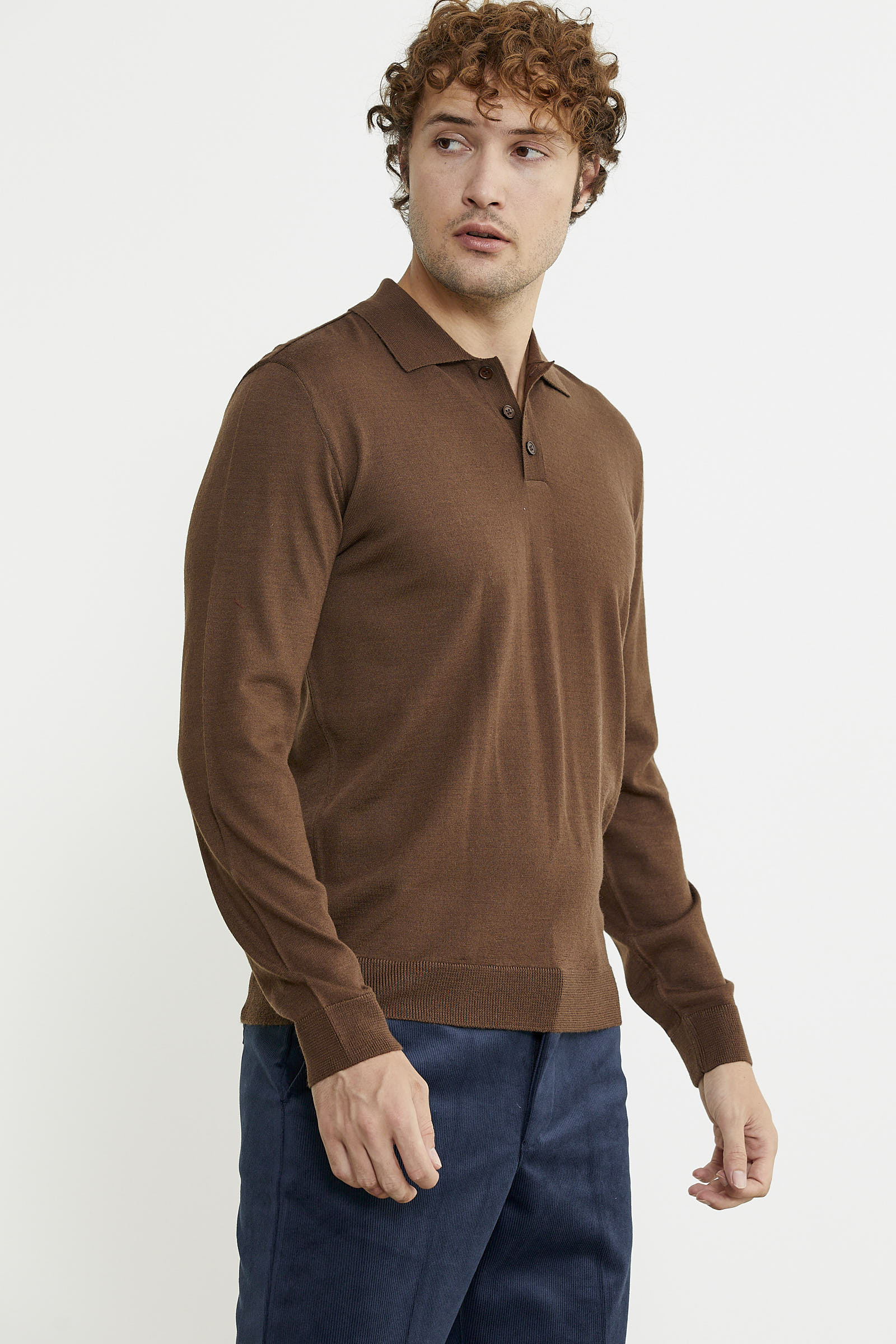 Erkek Polo Yaka Triko Kazak - Kahve - Sementa