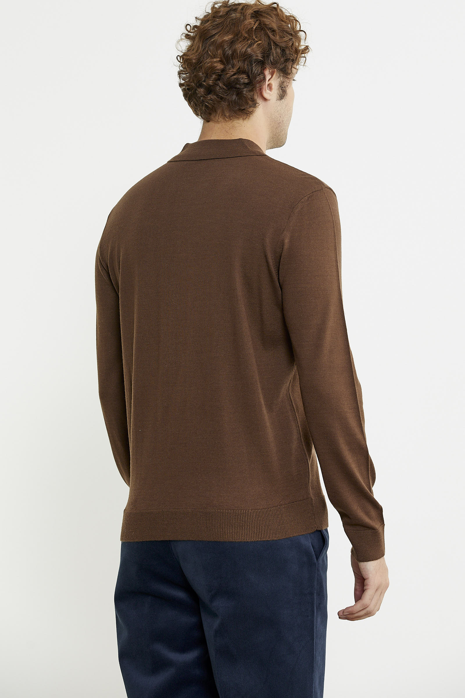 Erkek Polo Yaka Triko Kazak - Kahve - Sementa