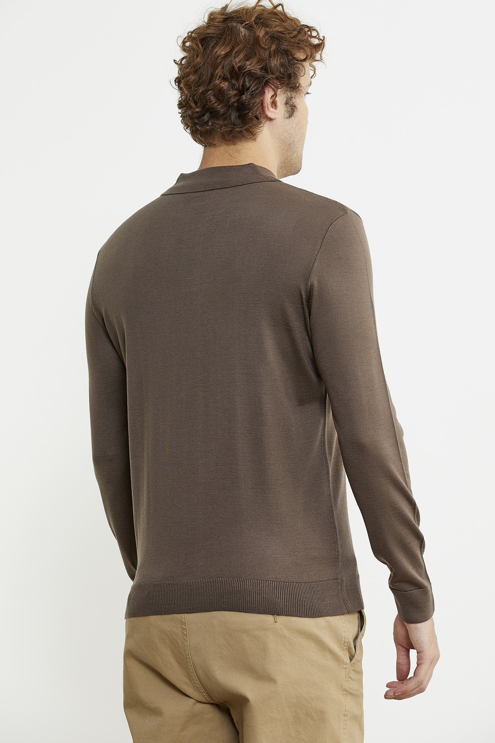 Erkek Polo Yaka Triko Kazak - Vizon - Sementa