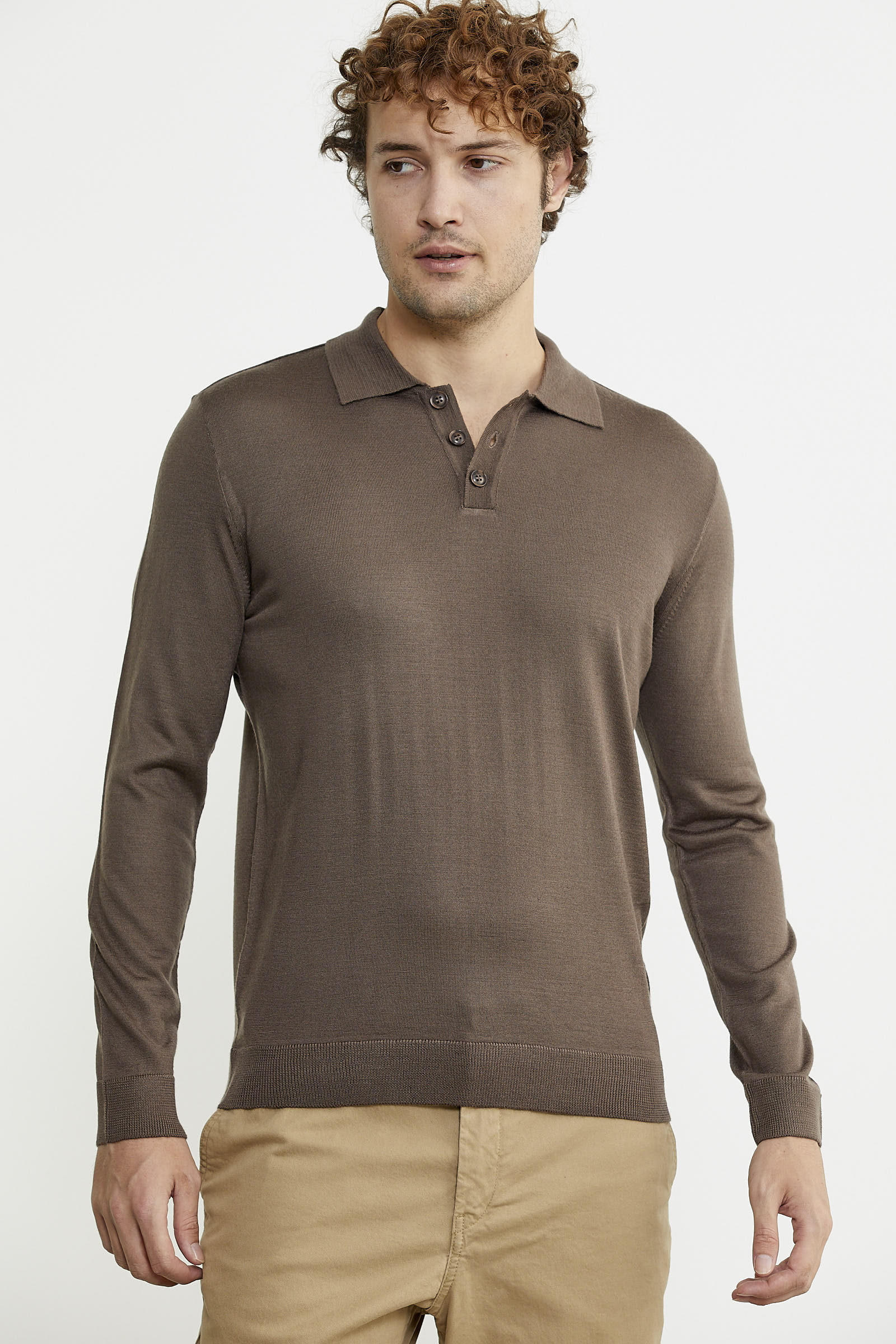 Erkek Polo Yaka Triko Kazak - Vizon - Sementa