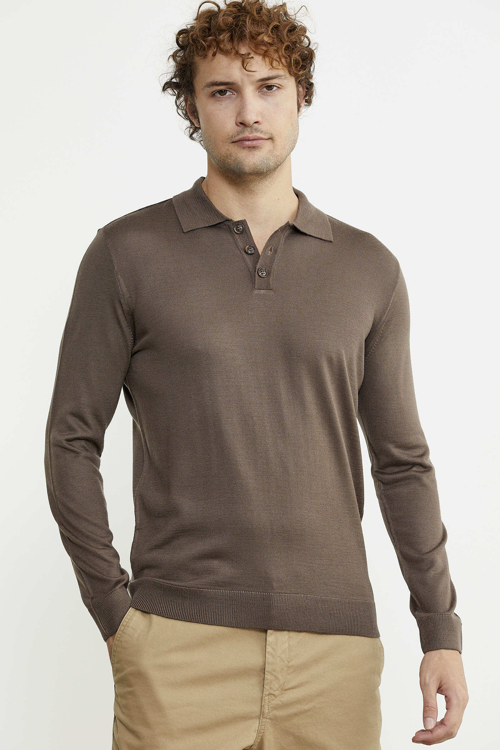 Erkek Polo Yaka Triko Kazak - Vizon - Sementa