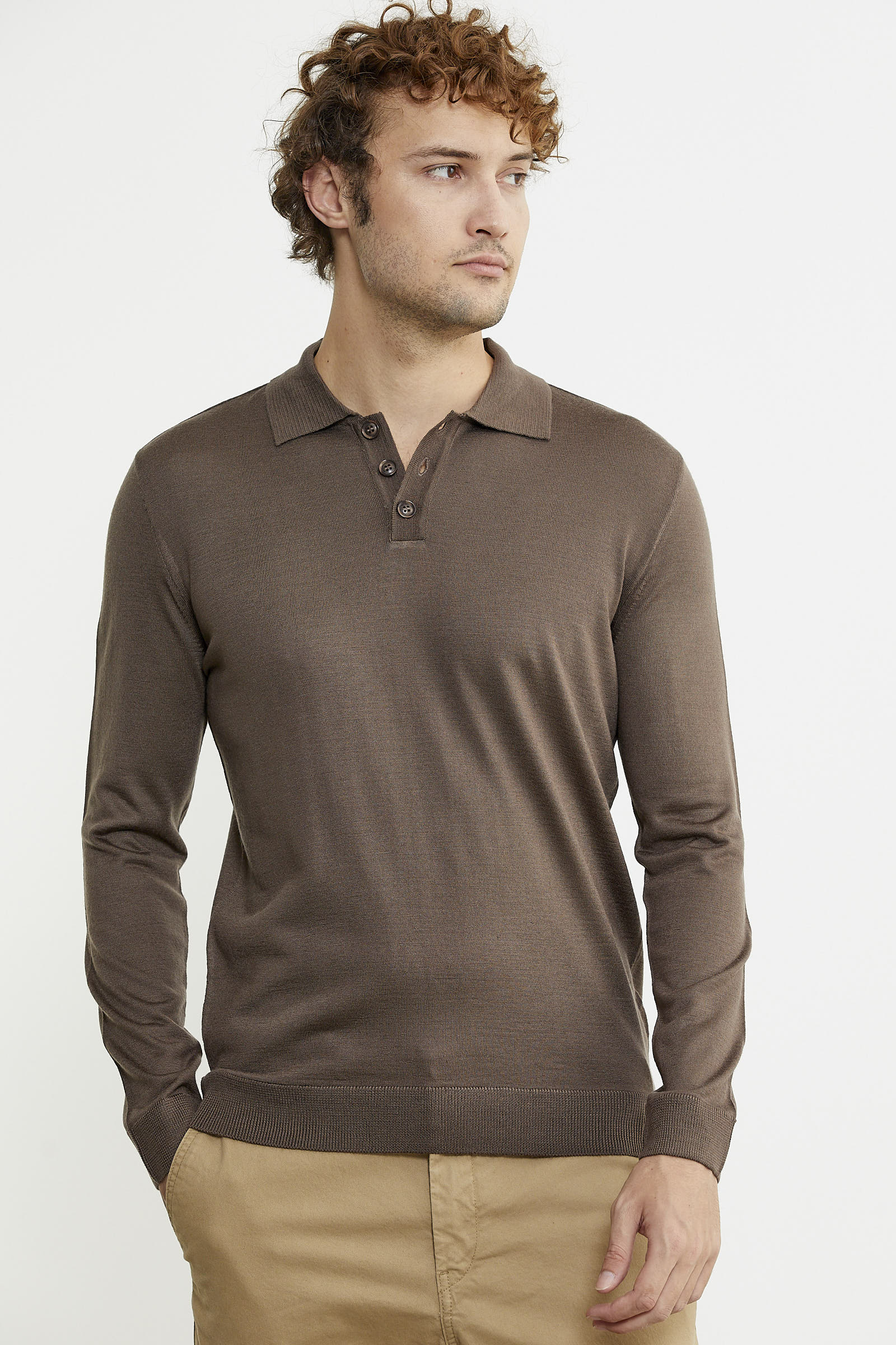 Erkek Polo Yaka Triko Kazak - Vizon - Sementa