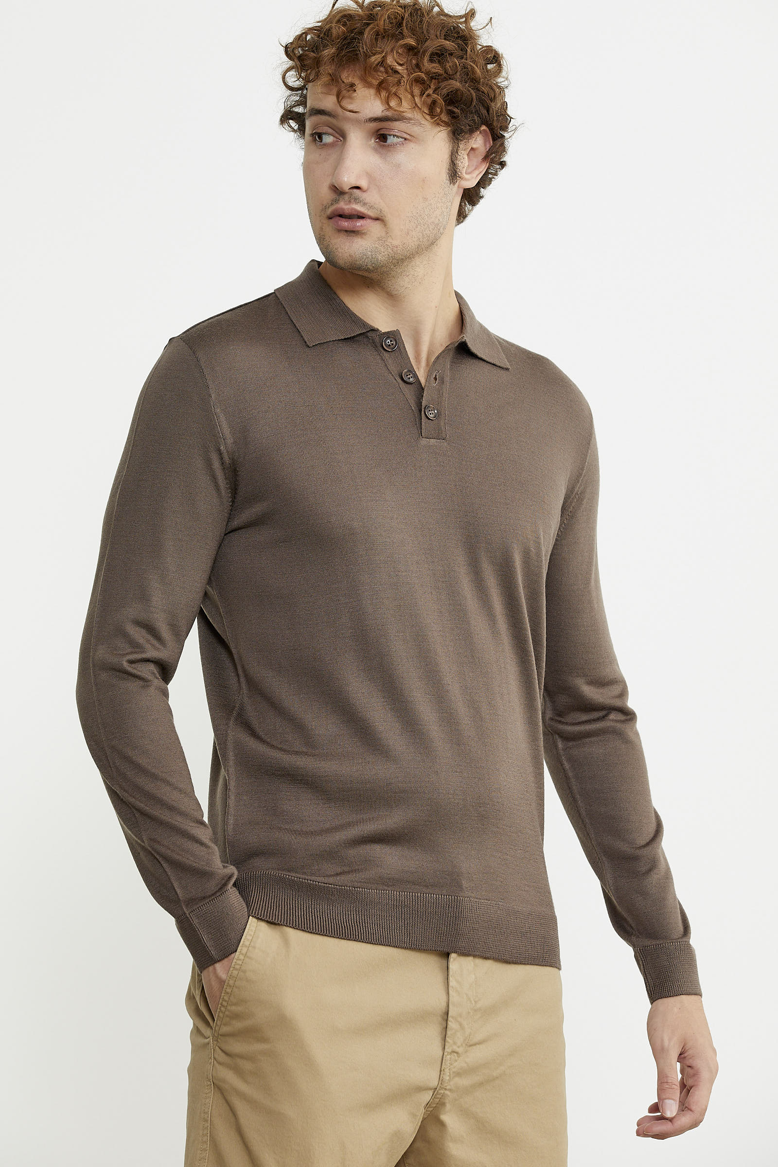 Erkek Polo Yaka Triko Kazak - Vizon - Sementa