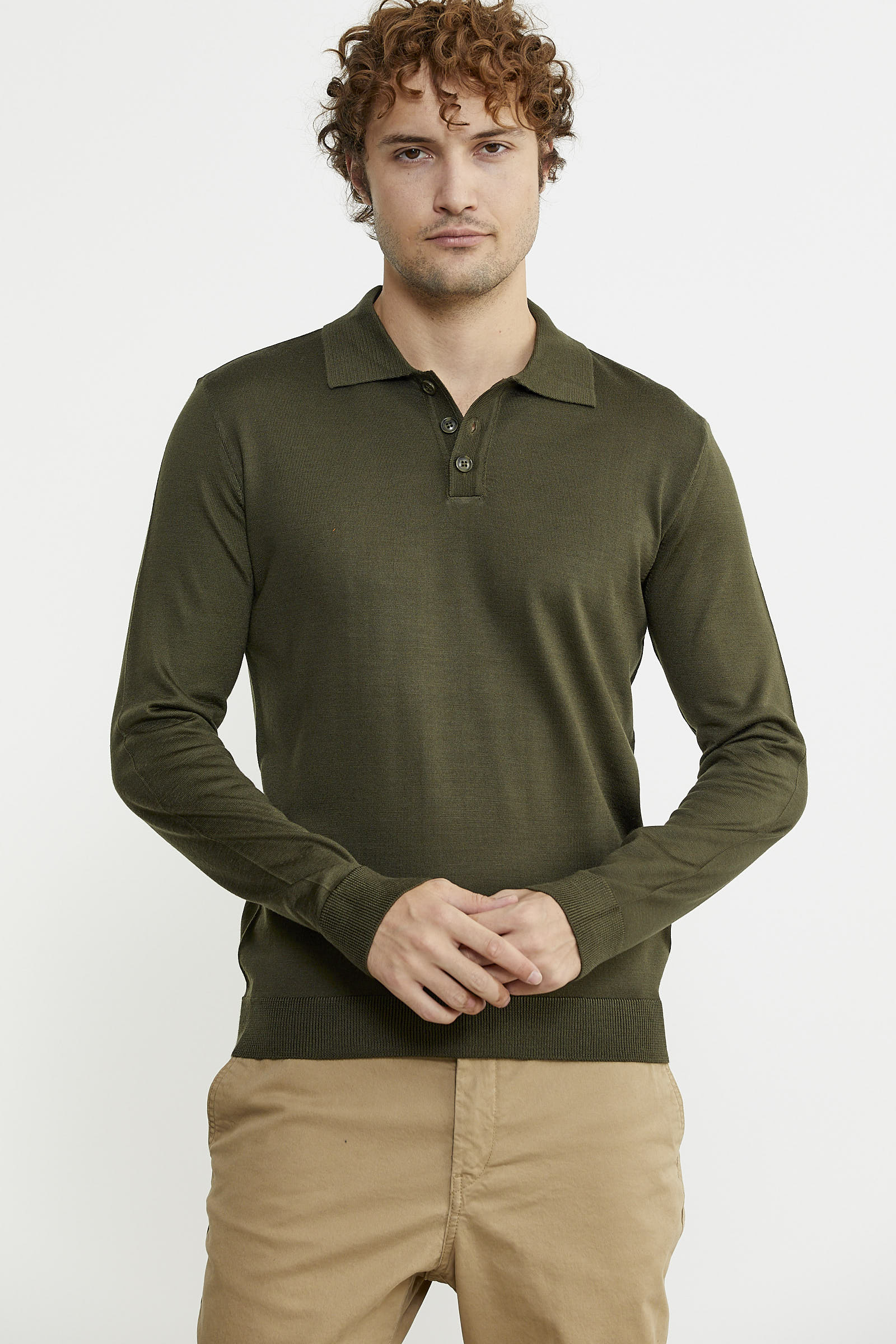 Erkek Polo Yaka Triko Kazak - Yeşil - Sementa