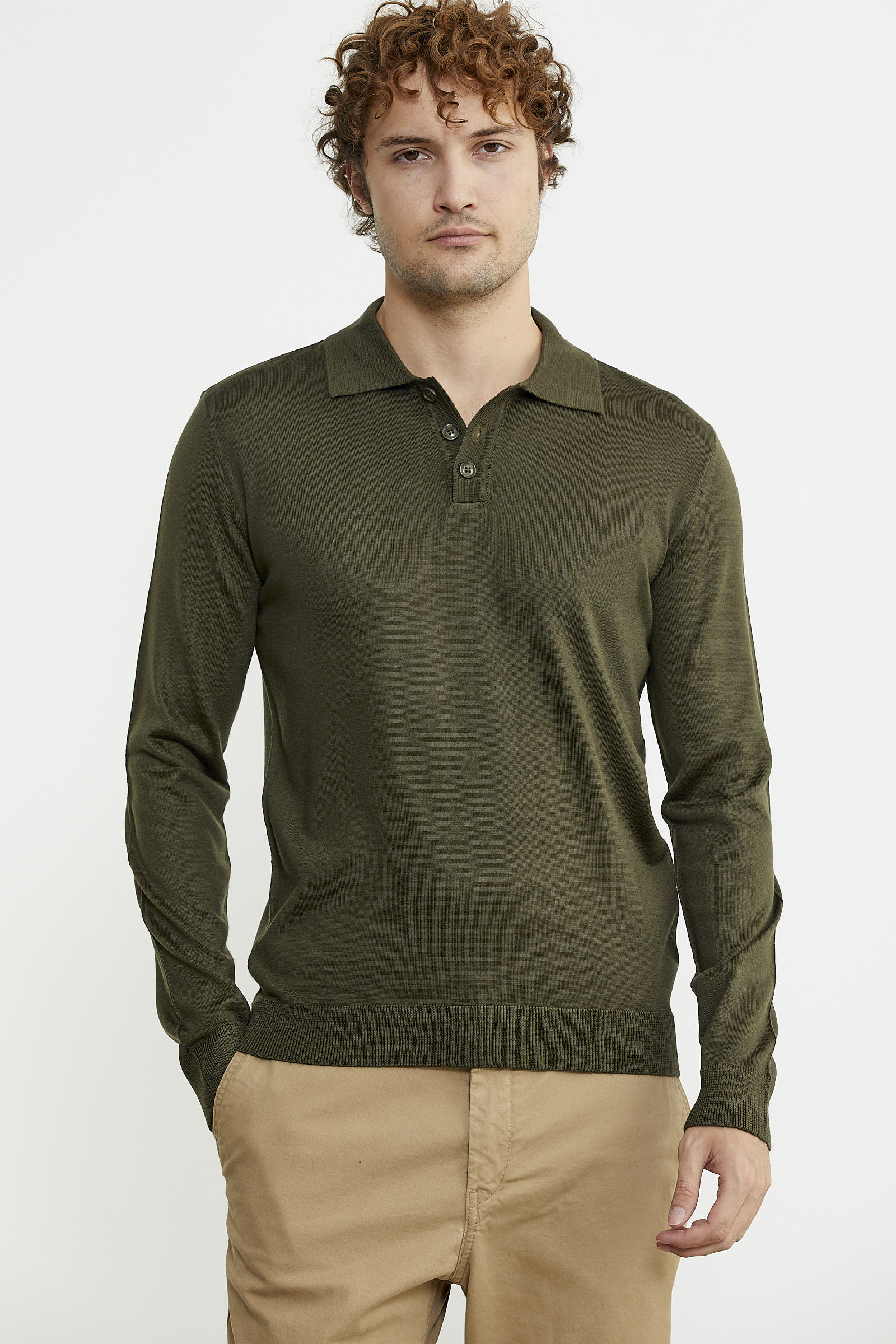 Erkek Polo Yaka Triko Kazak - Yeşil - Sementa