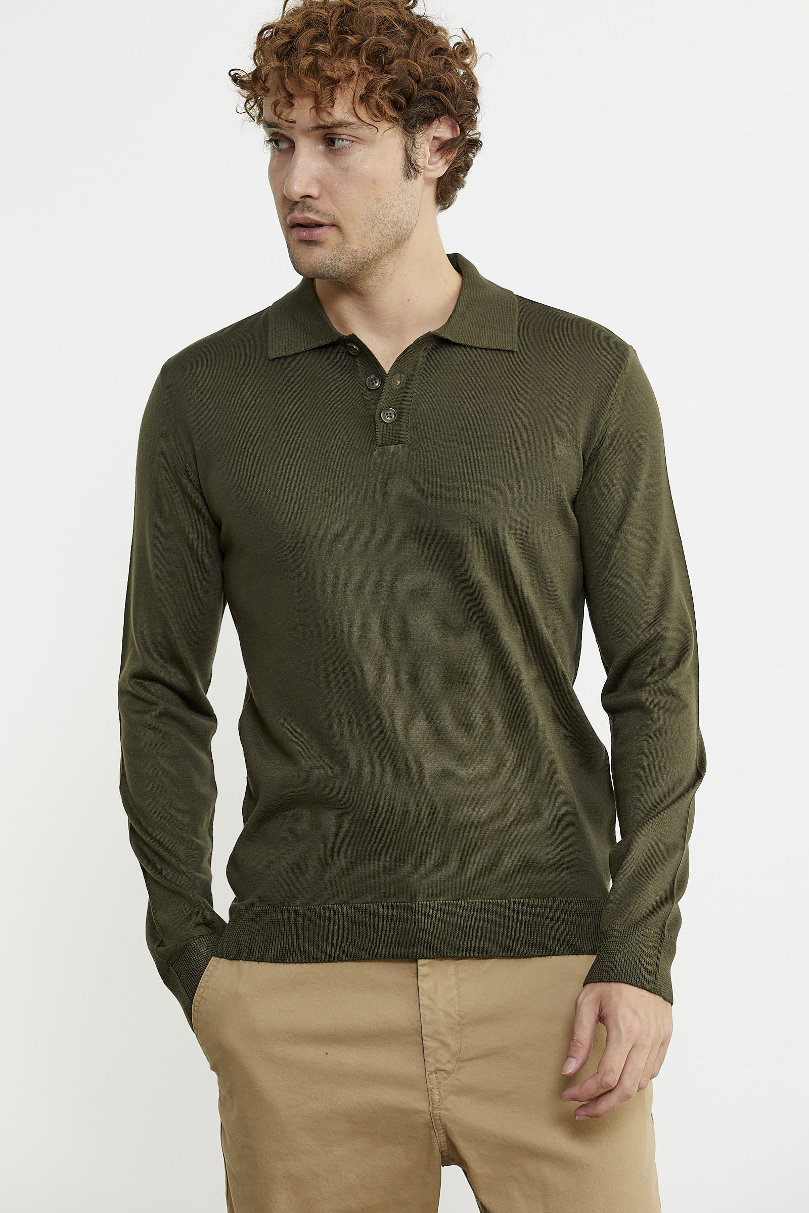 Erkek Polo Yaka Triko Kazak - Yeşil - Sementa