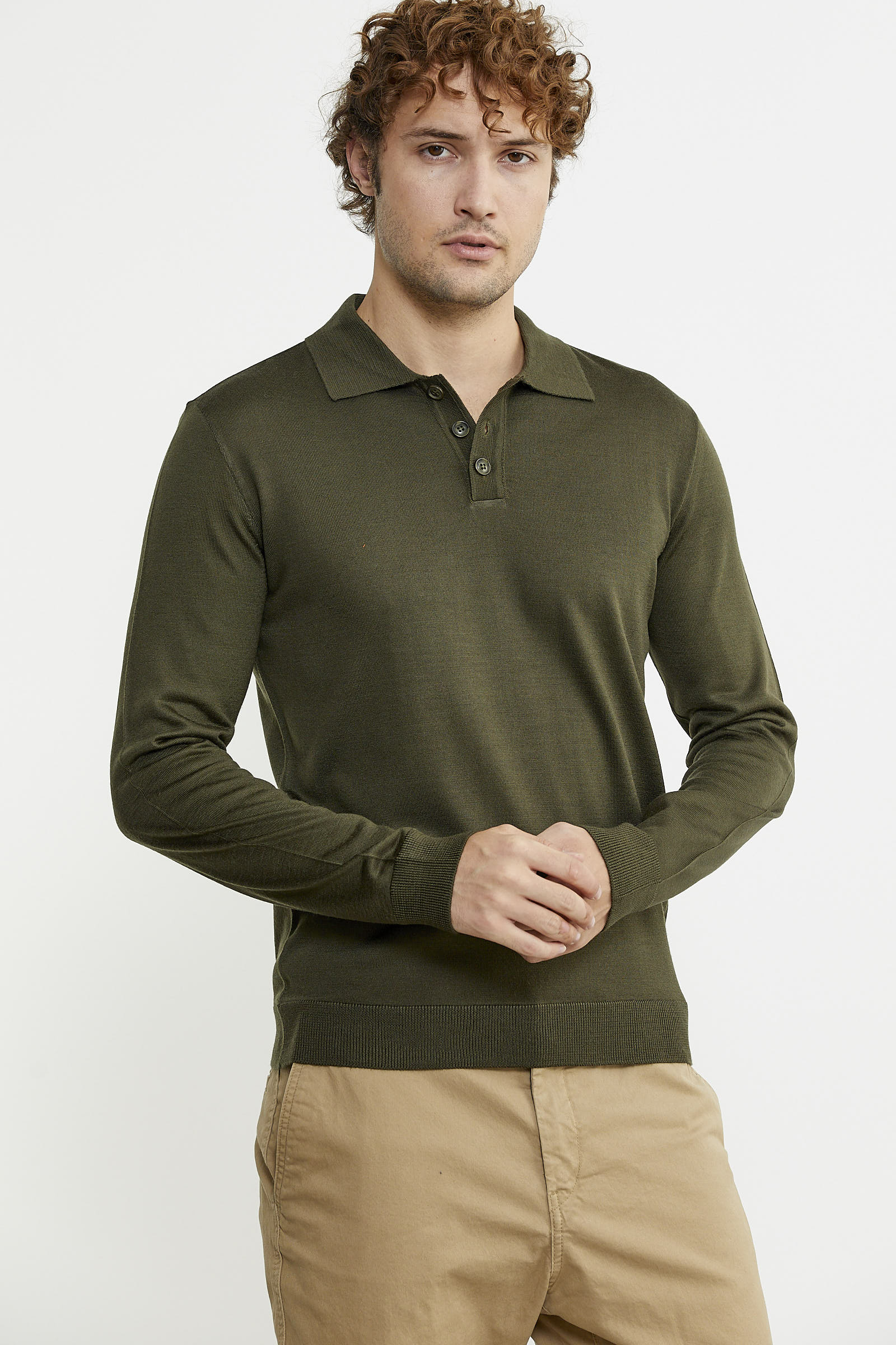 Erkek Polo Yaka Triko Kazak - Yeşil - Sementa