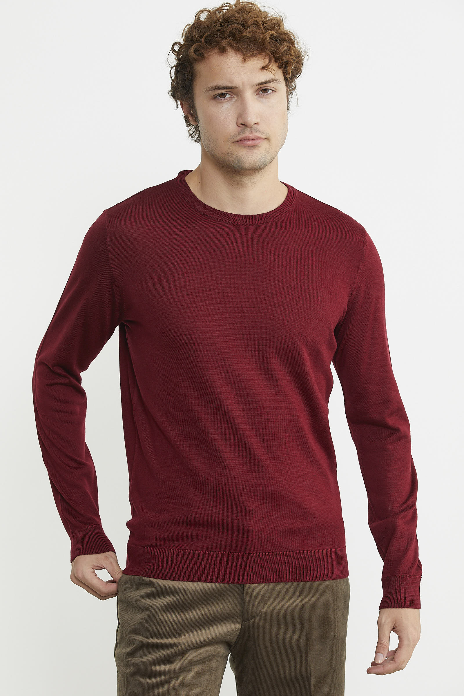 Erkek Sıfır Yaka Basic Triko Kazak - Bordo - Sementa