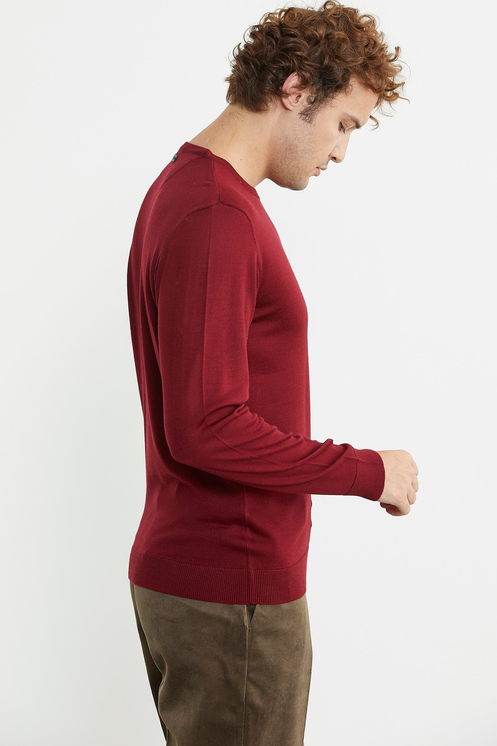 Erkek Sıfır Yaka Basic Triko Kazak - Bordo - Sementa
