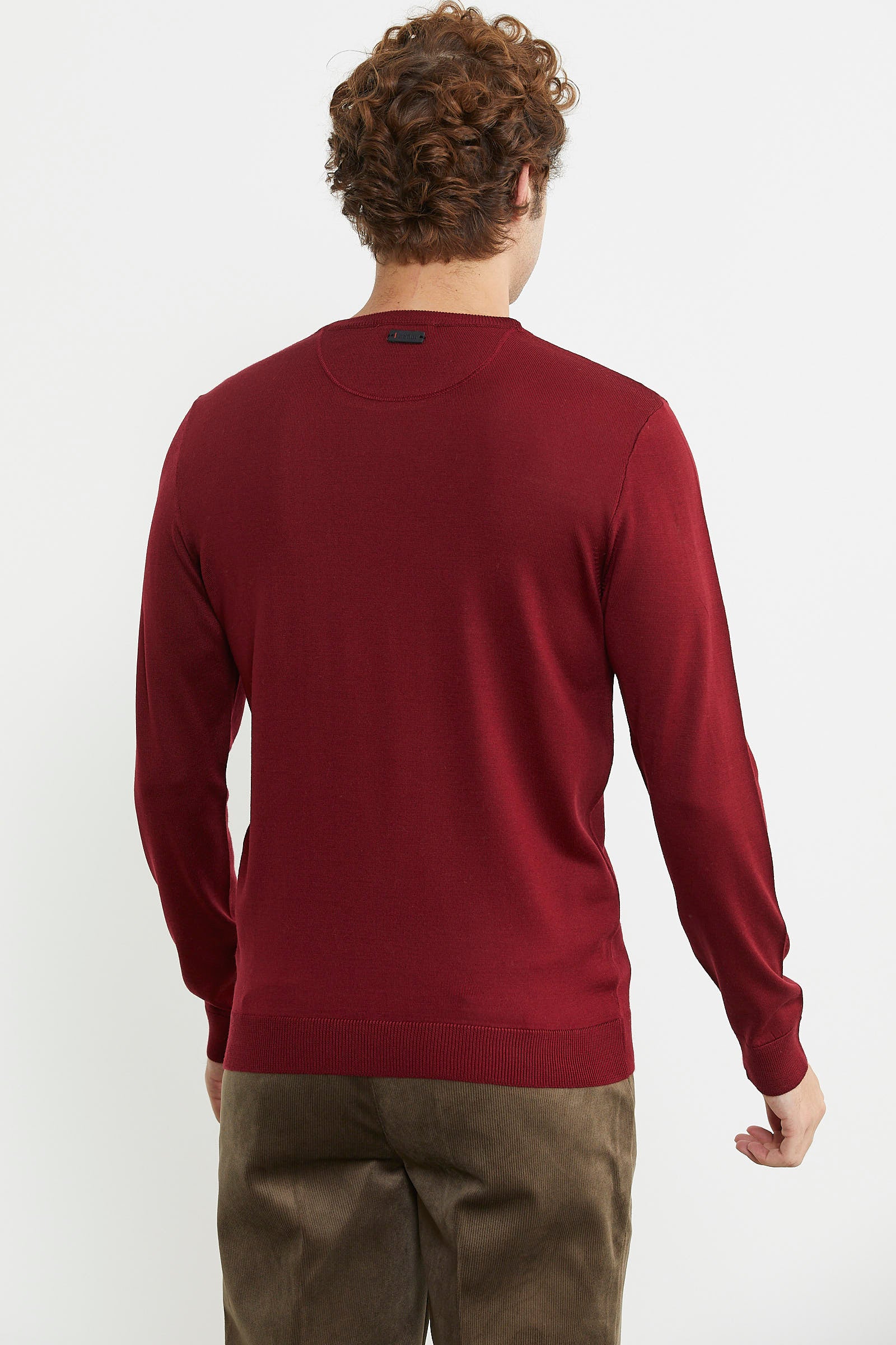 Erkek Sıfır Yaka Basic Triko Kazak - Bordo - Sementa