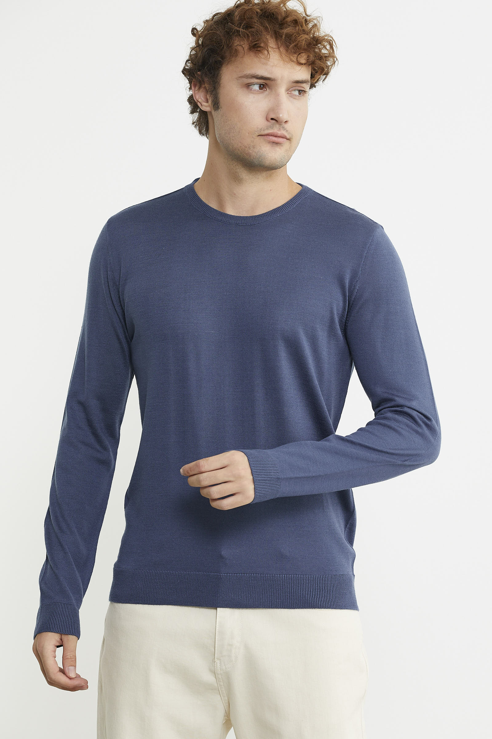 Erkek Sıfır Yaka Basic Triko Kazak - Indigo - Sementa