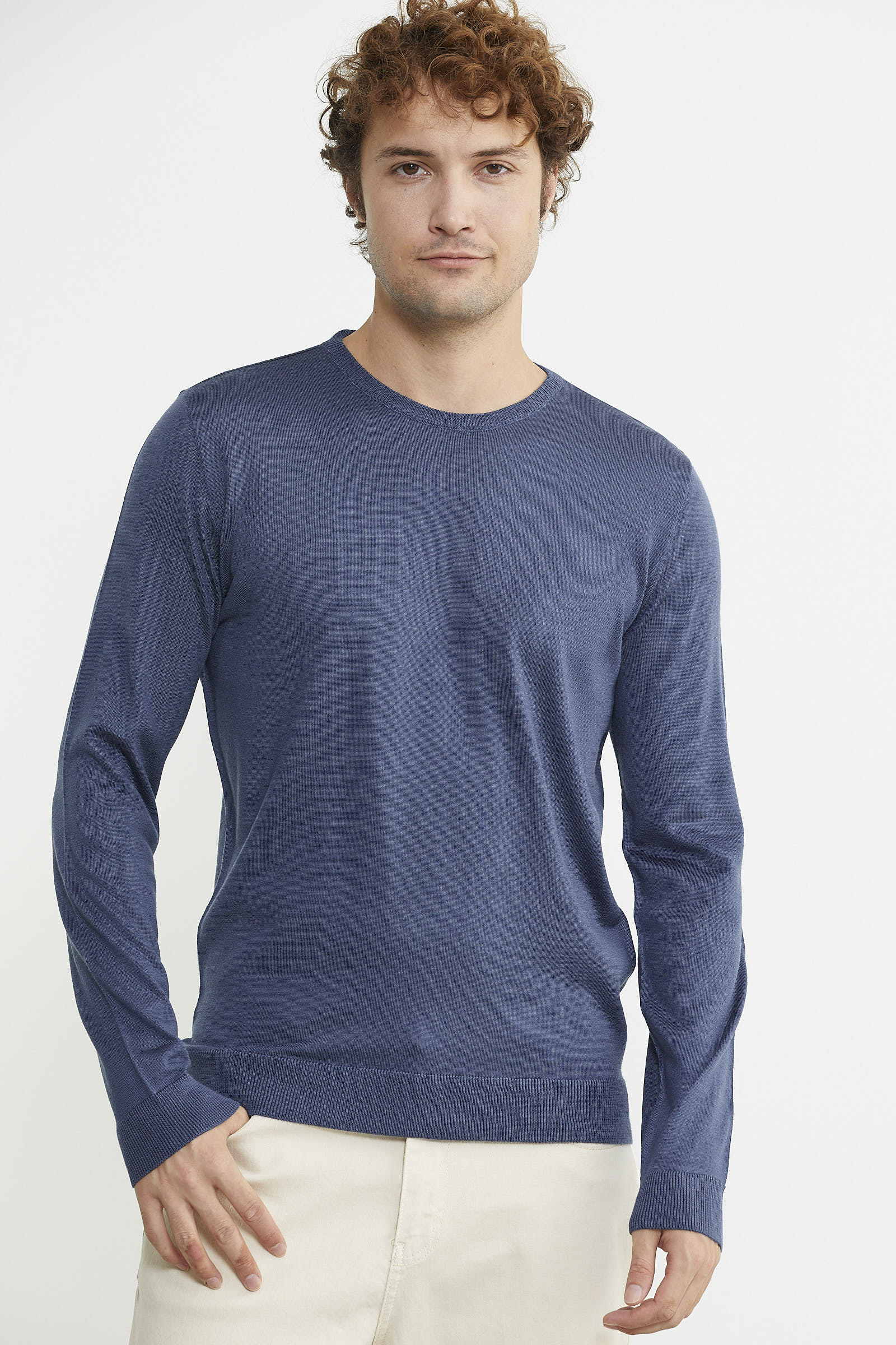 Erkek Sıfır Yaka Basic Triko Kazak - Indigo - Sementa