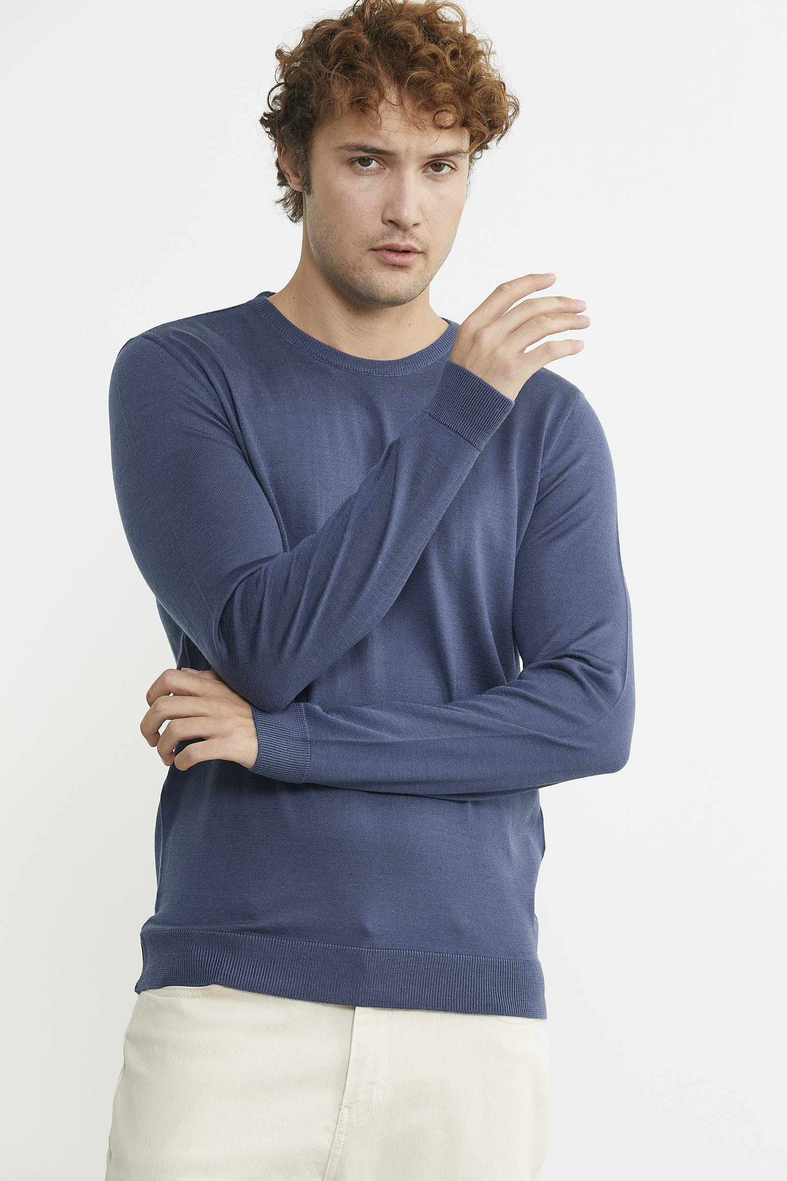 Erkek Sıfır Yaka Basic Triko Kazak - Indigo - Sementa