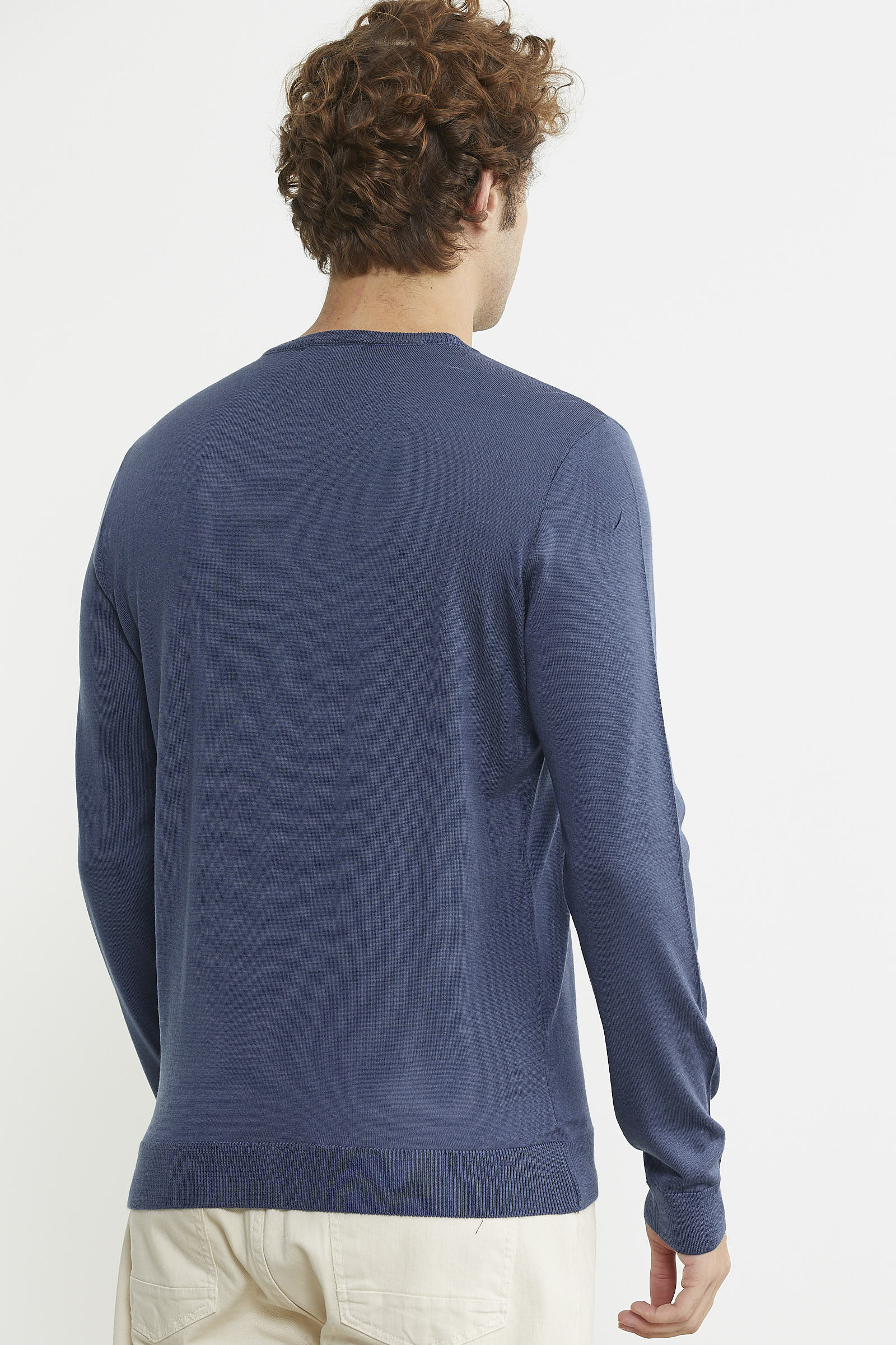 Erkek Sıfır Yaka Basic Triko Kazak - Indigo - Sementa