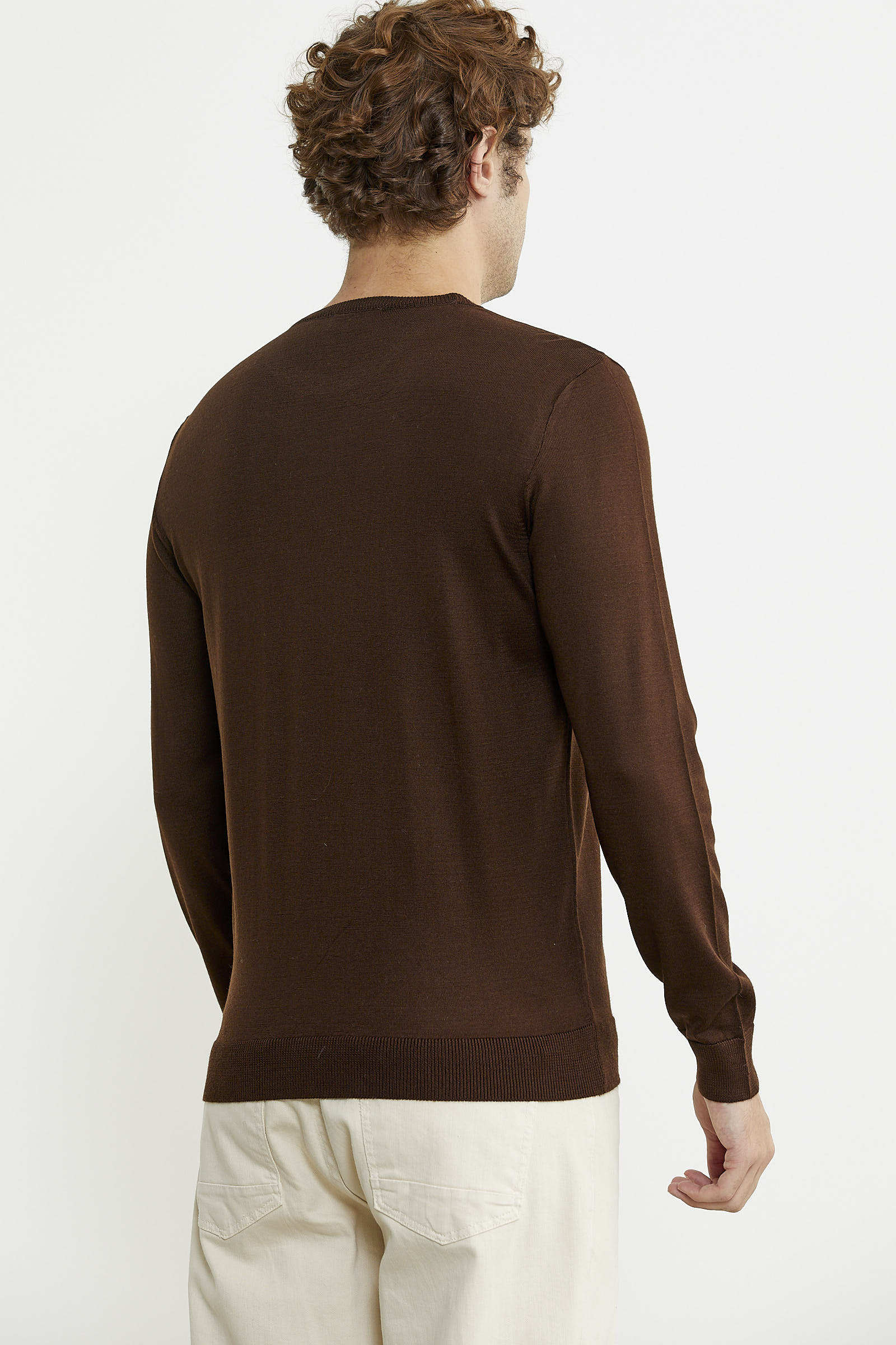 Erkek Sıfır Yaka Basic Triko Kazak - Kahve - Sementa