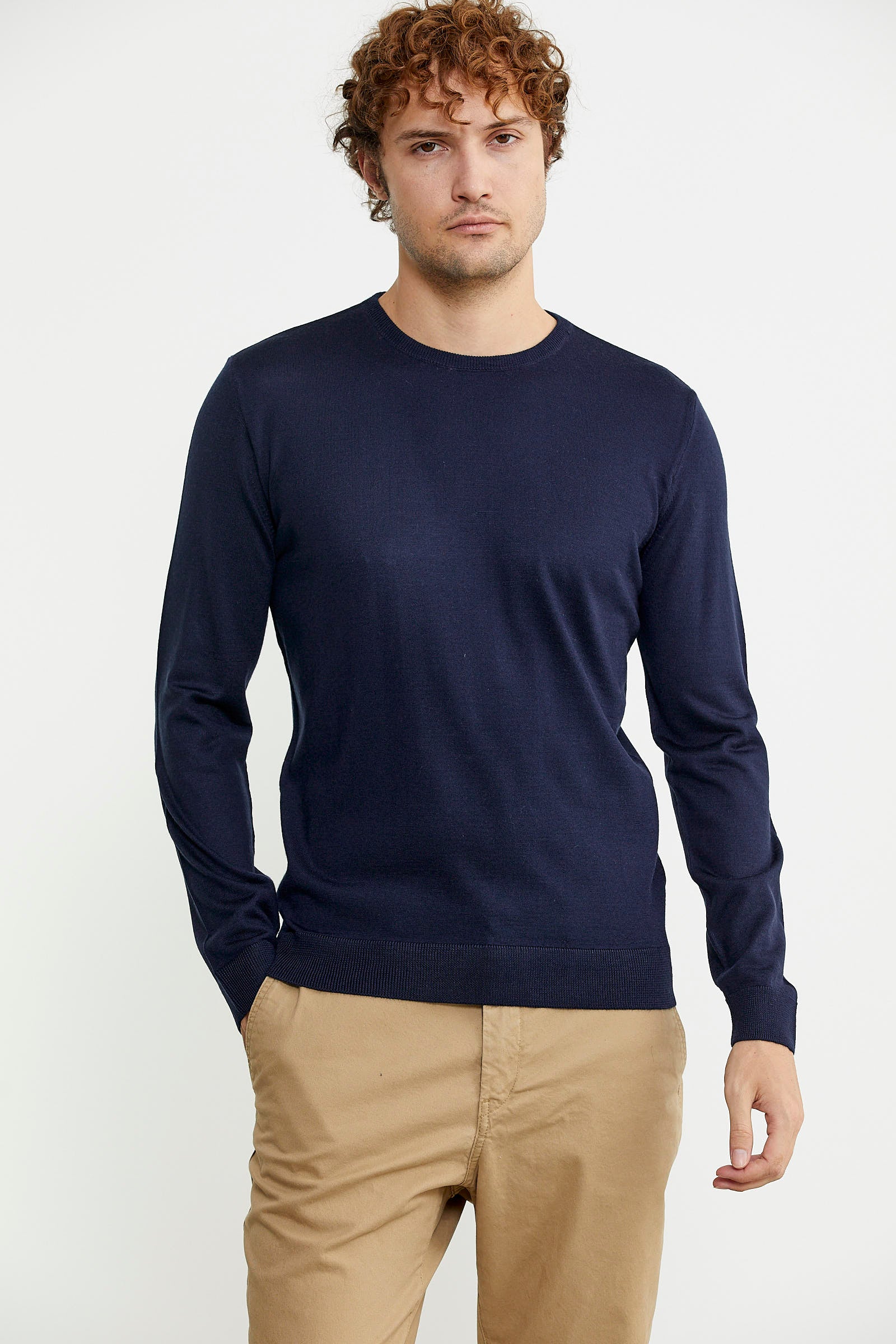 Erkek Sıfır Yaka Basic Triko Kazak - Lacivert - Sementa