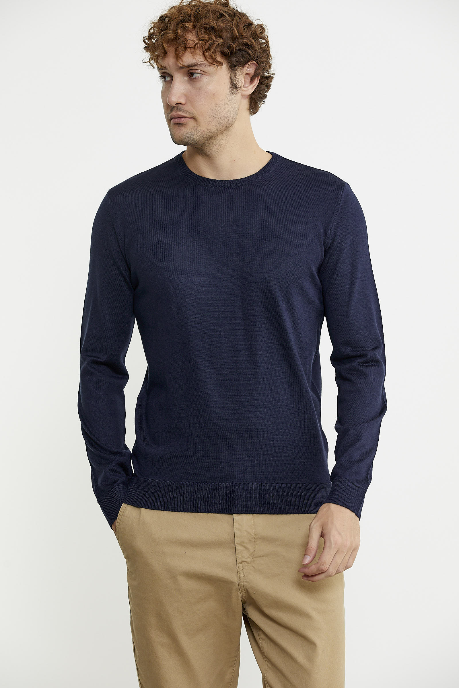 Erkek Sıfır Yaka Basic Triko Kazak - Lacivert - Sementa