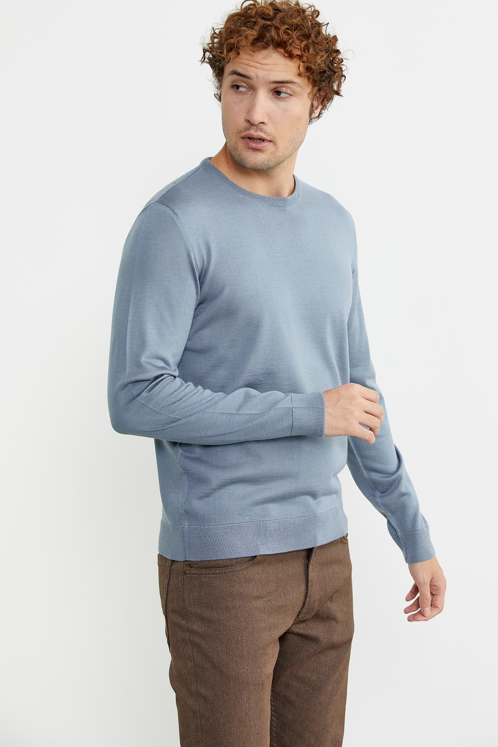 Erkek Sıfır Yaka Basic Triko Kazak - Mavi - Sementa