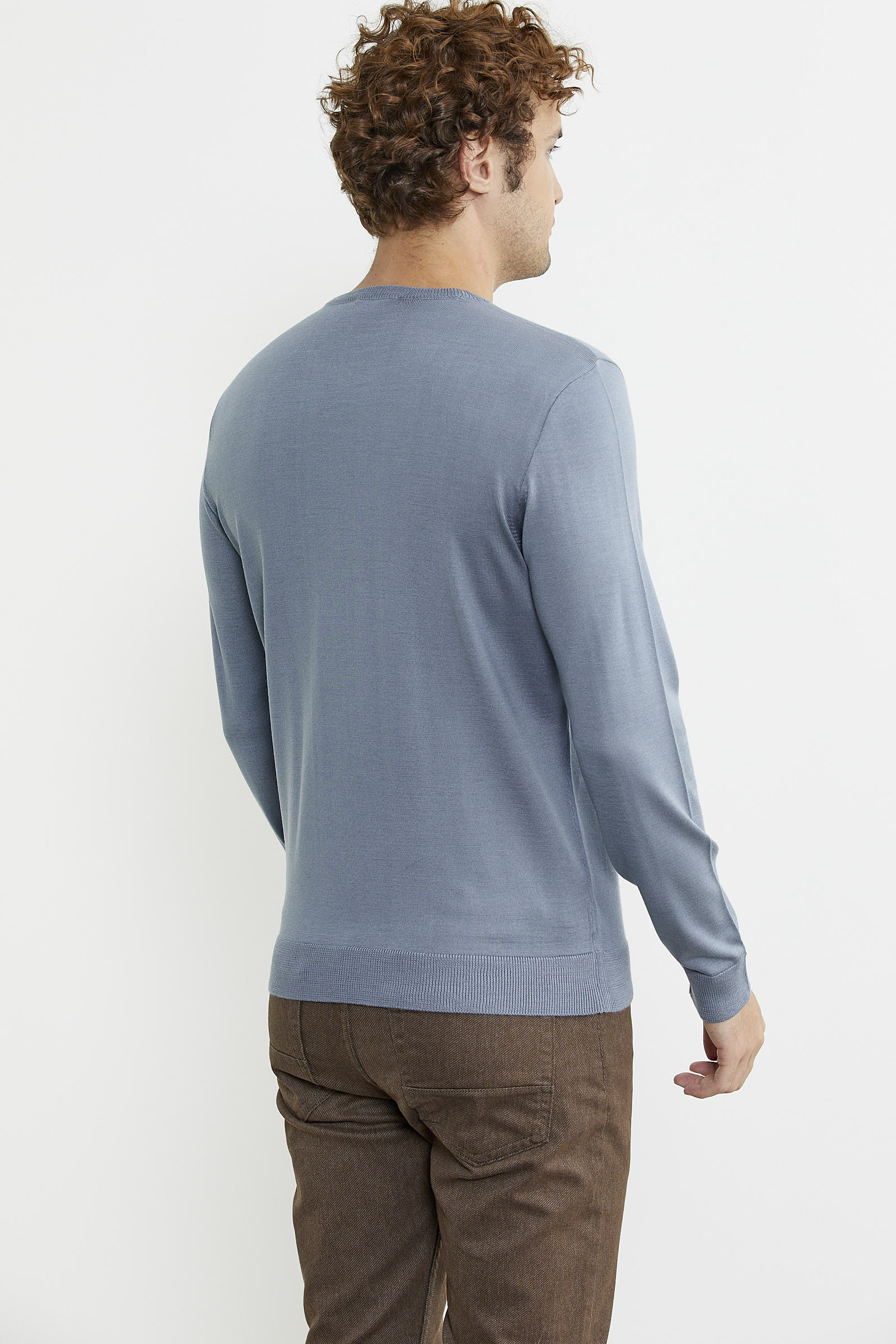 Erkek Sıfır Yaka Basic Triko Kazak - Mavi - Sementa