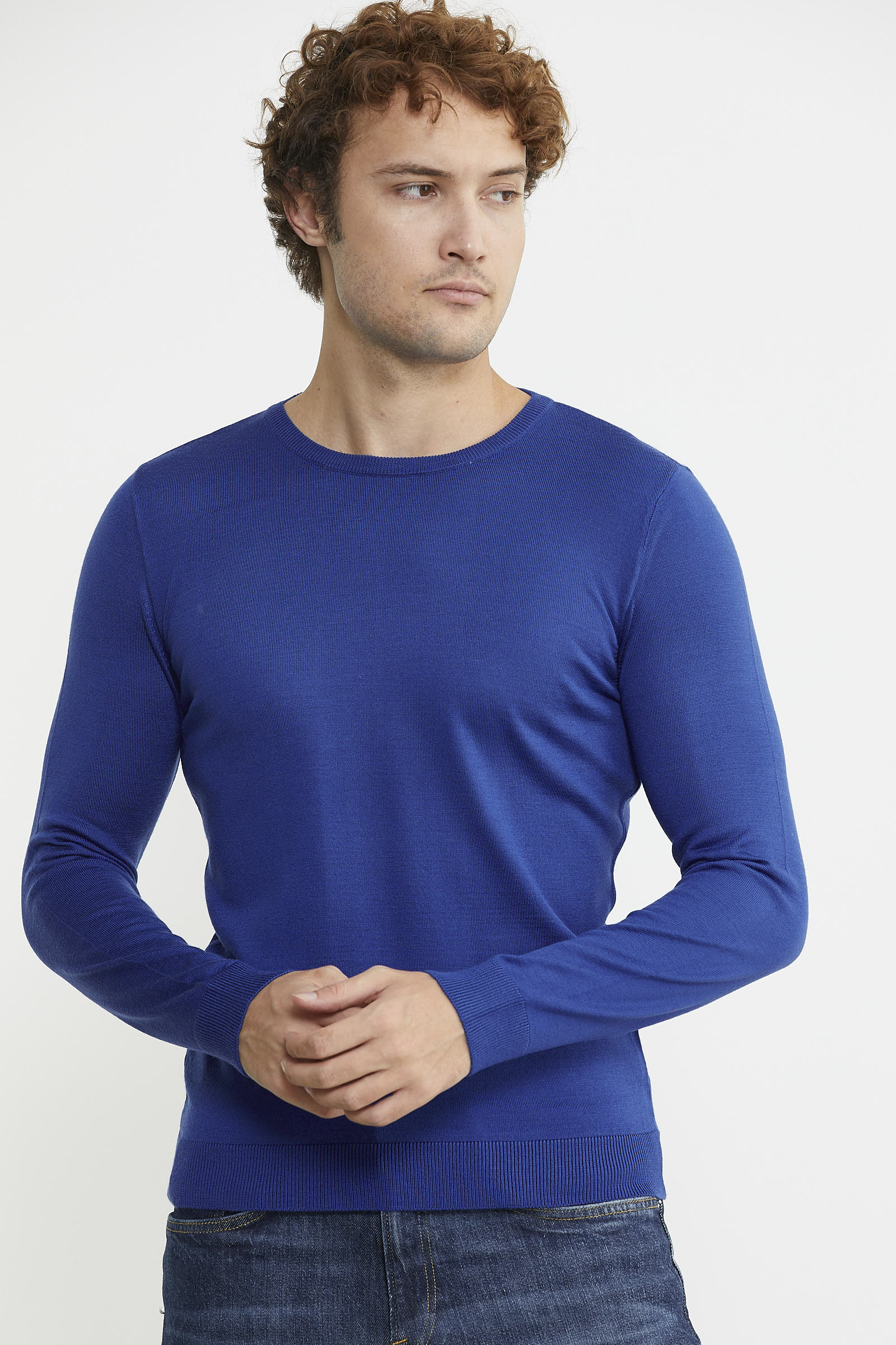 Erkek Sıfır Yaka Basic Triko Kazak - Saks - Sementa