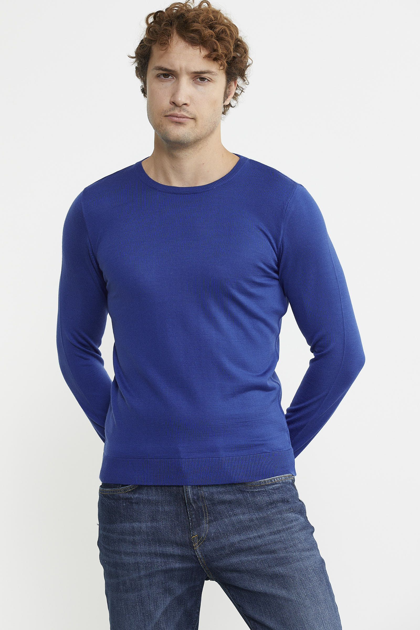 Erkek Sıfır Yaka Basic Triko Kazak - Saks - Sementa