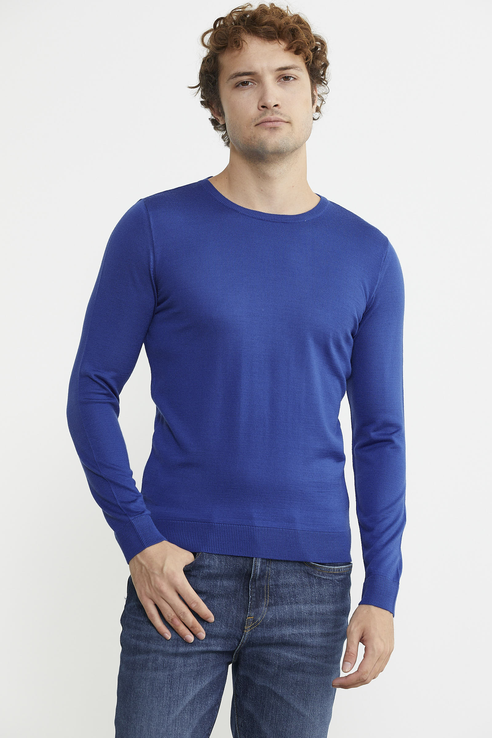 Erkek Sıfır Yaka Basic Triko Kazak - Saks - Sementa