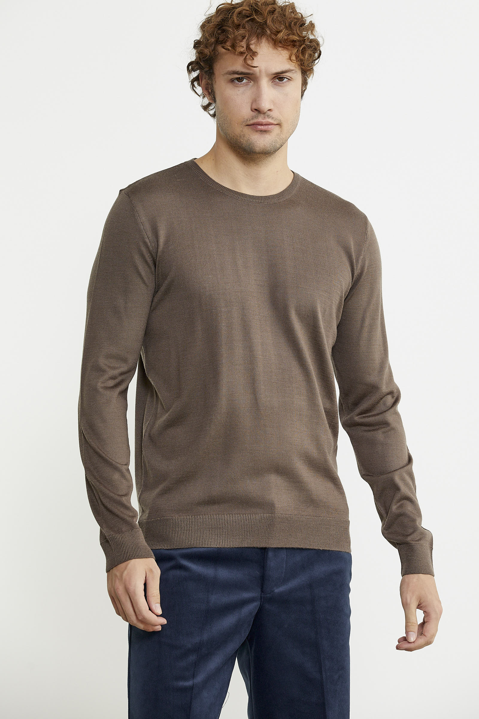 Erkek Sıfır Yaka Basic Triko Kazak - Vizon - Sementa