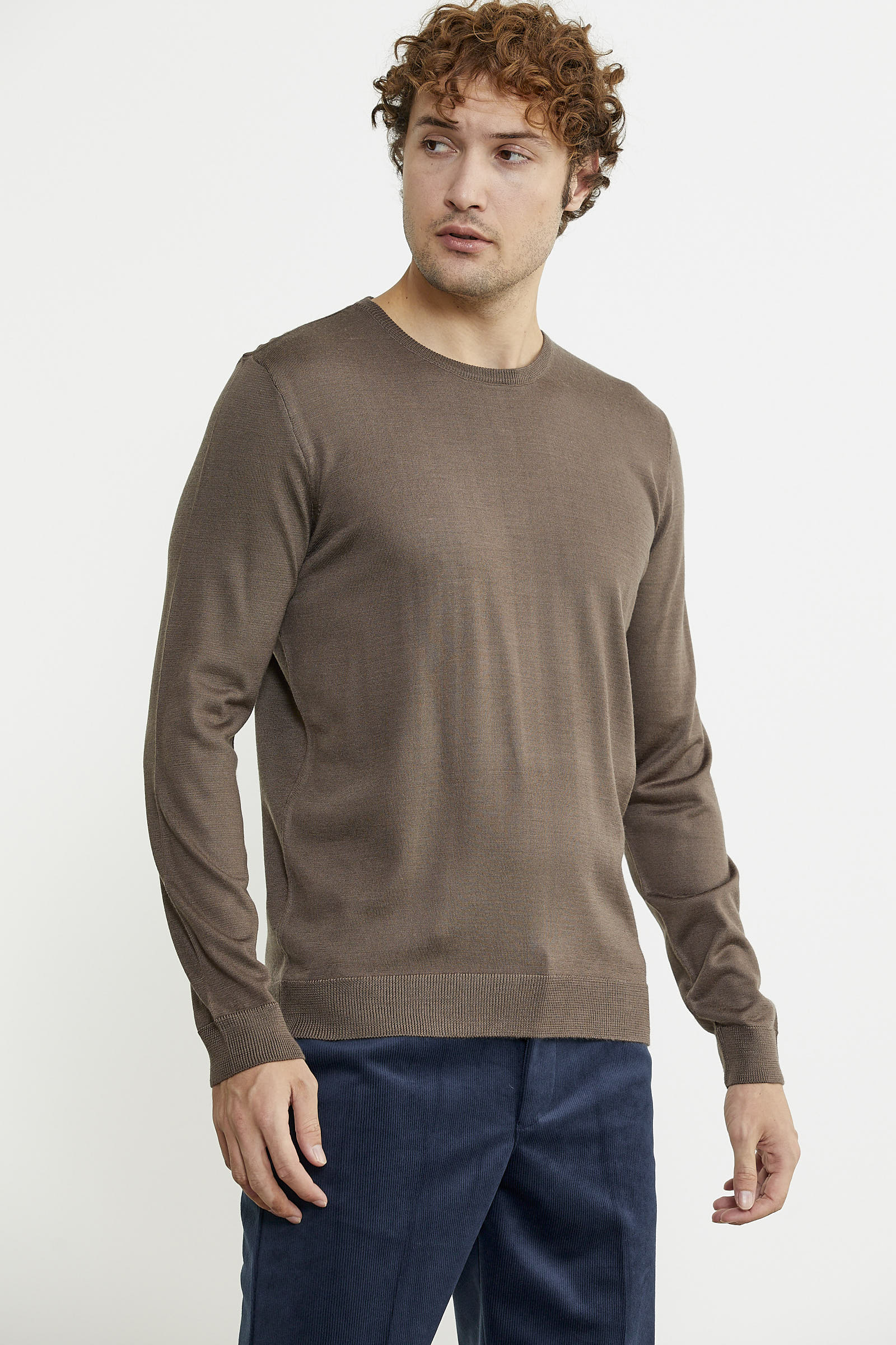 Erkek Sıfır Yaka Basic Triko Kazak - Vizon - Sementa