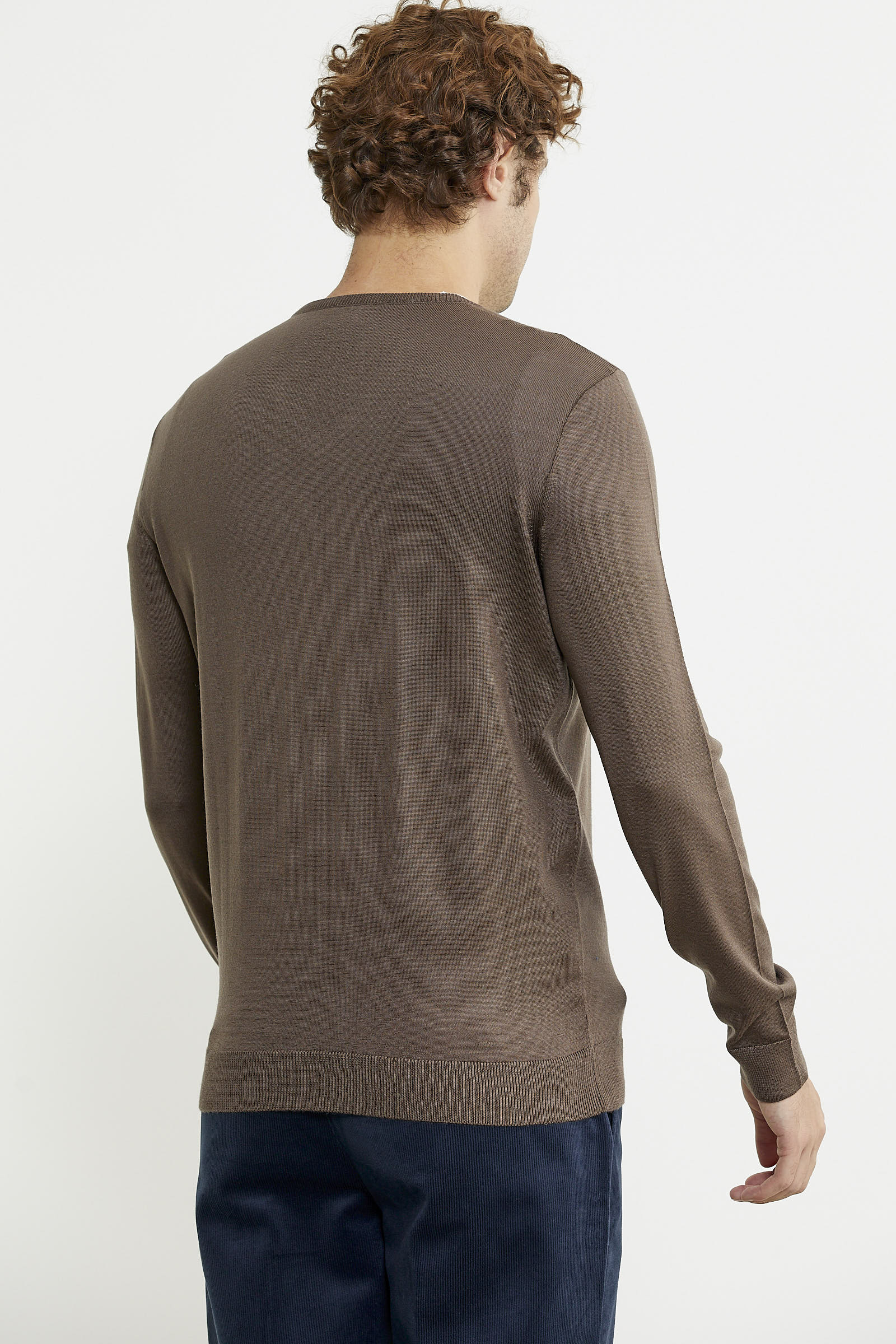 Erkek V Yaka Basic Triko Kazak - Vizon - Sementa