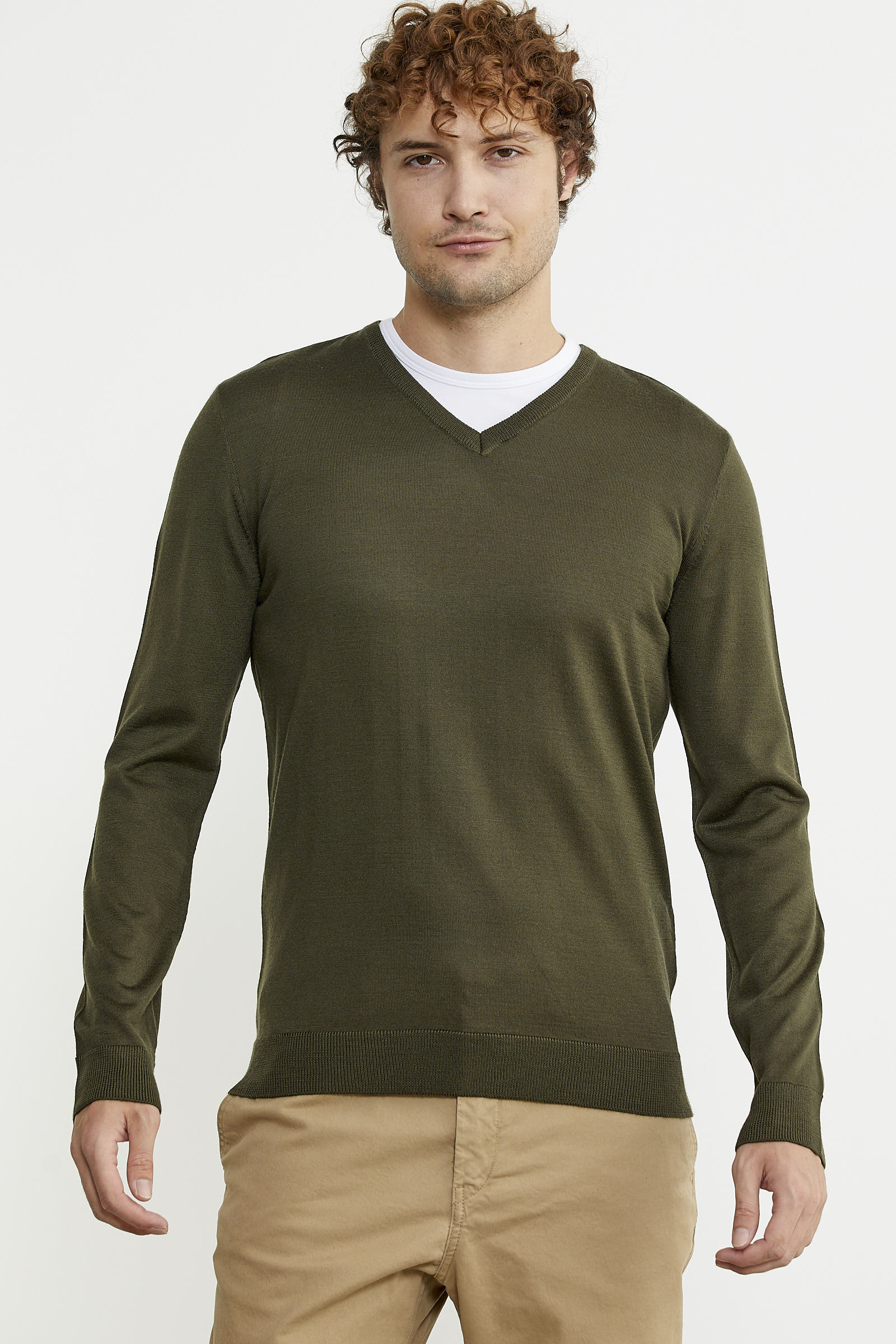 Erkek V Yaka Basic Triko Kazak - Yeşil - Sementa