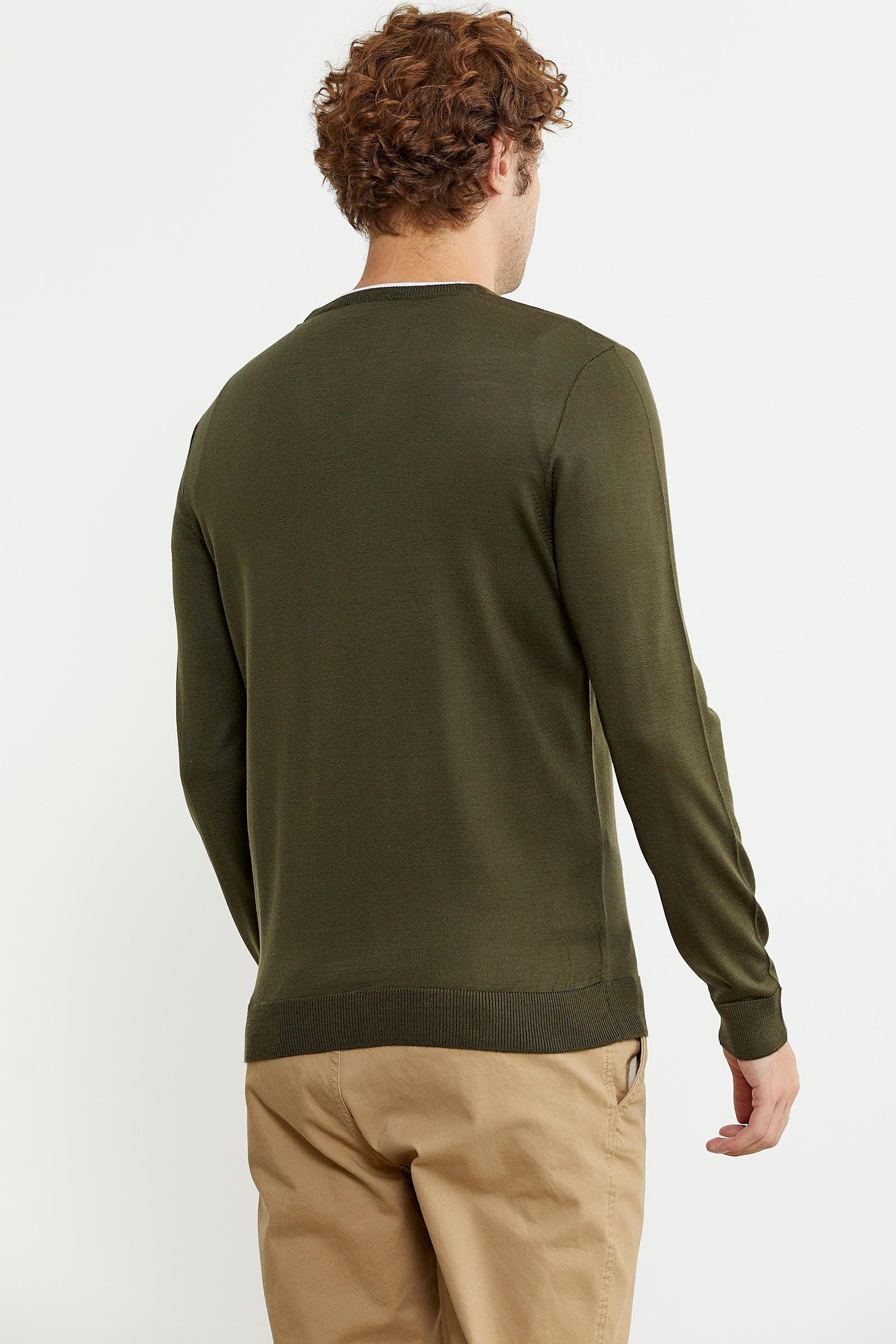 Erkek V Yaka Basic Triko Kazak - Yeşil - Sementa