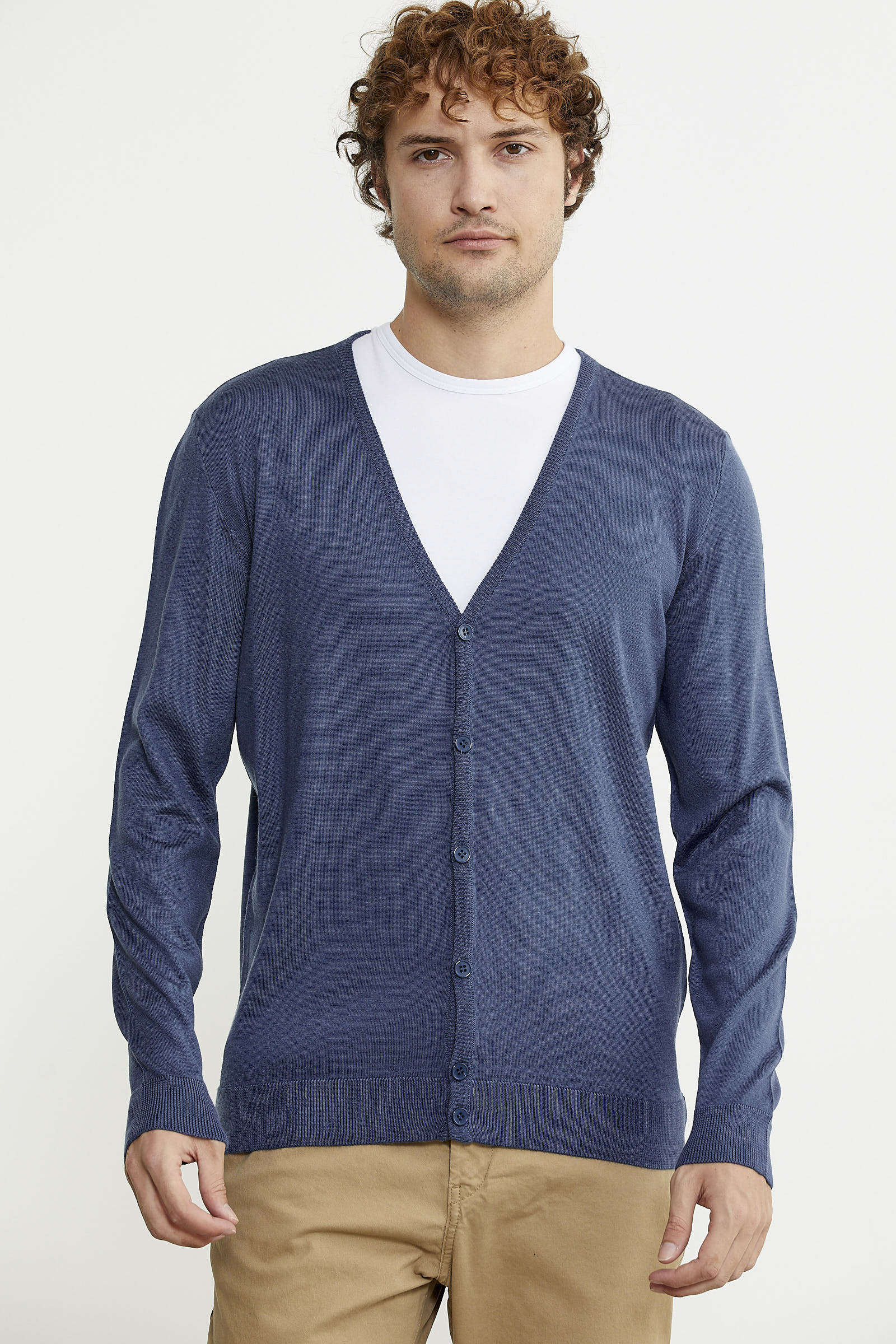 Erkek V Yaka Düğmeli Triko Hırka - Indigo - Sementa