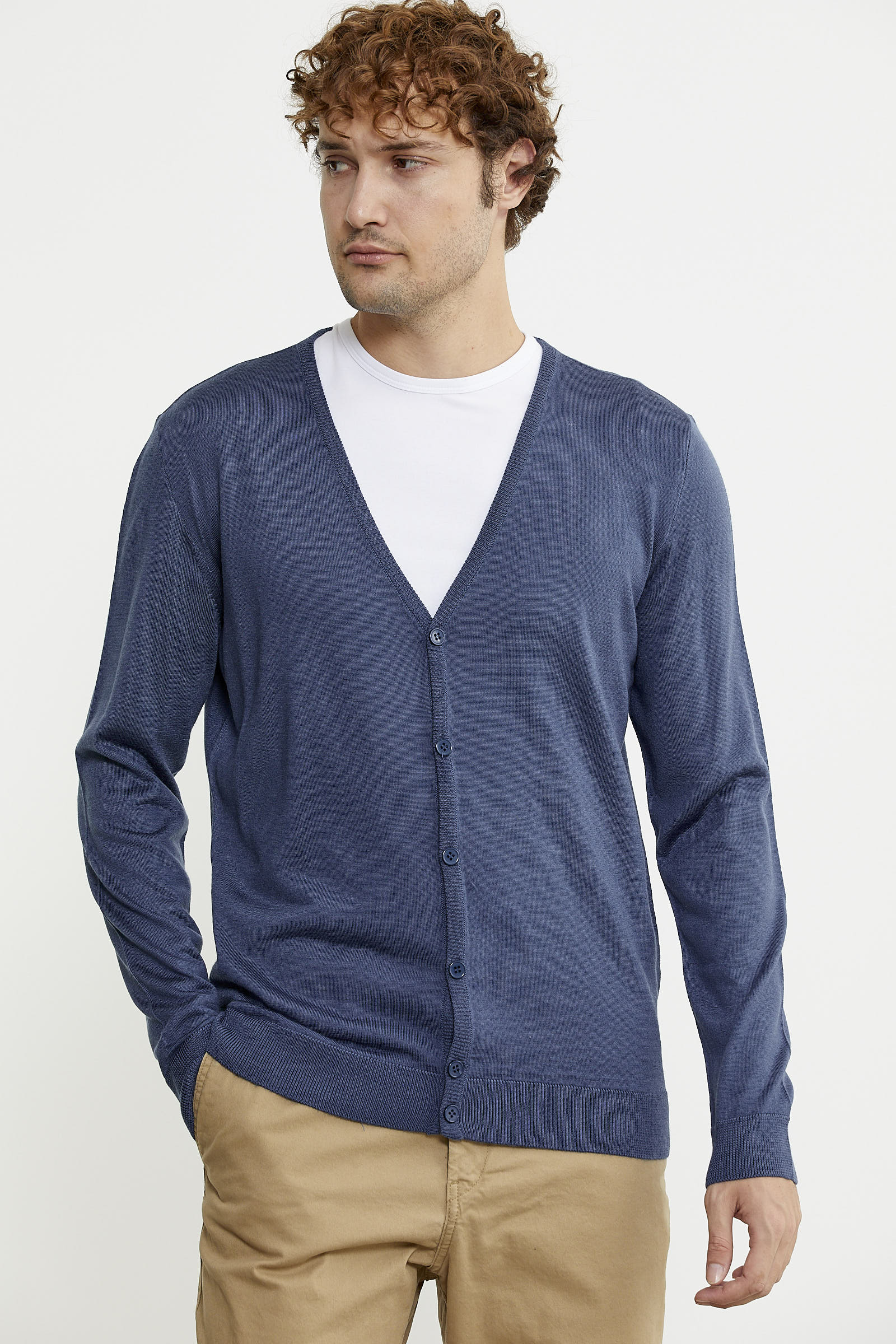 Erkek V Yaka Düğmeli Triko Hırka - Indigo - Sementa