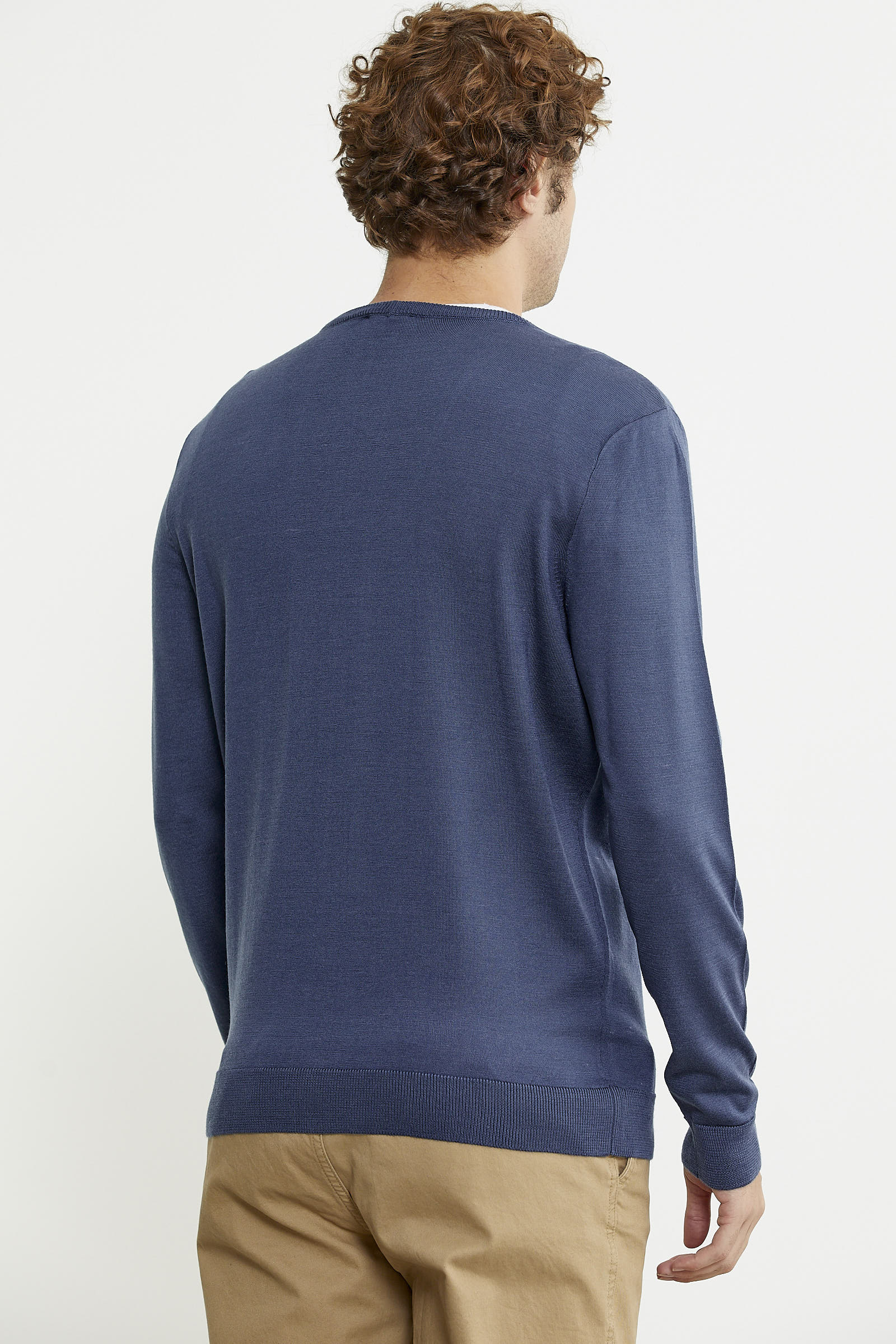 Erkek V Yaka Düğmeli Triko Hırka - Indigo - Sementa