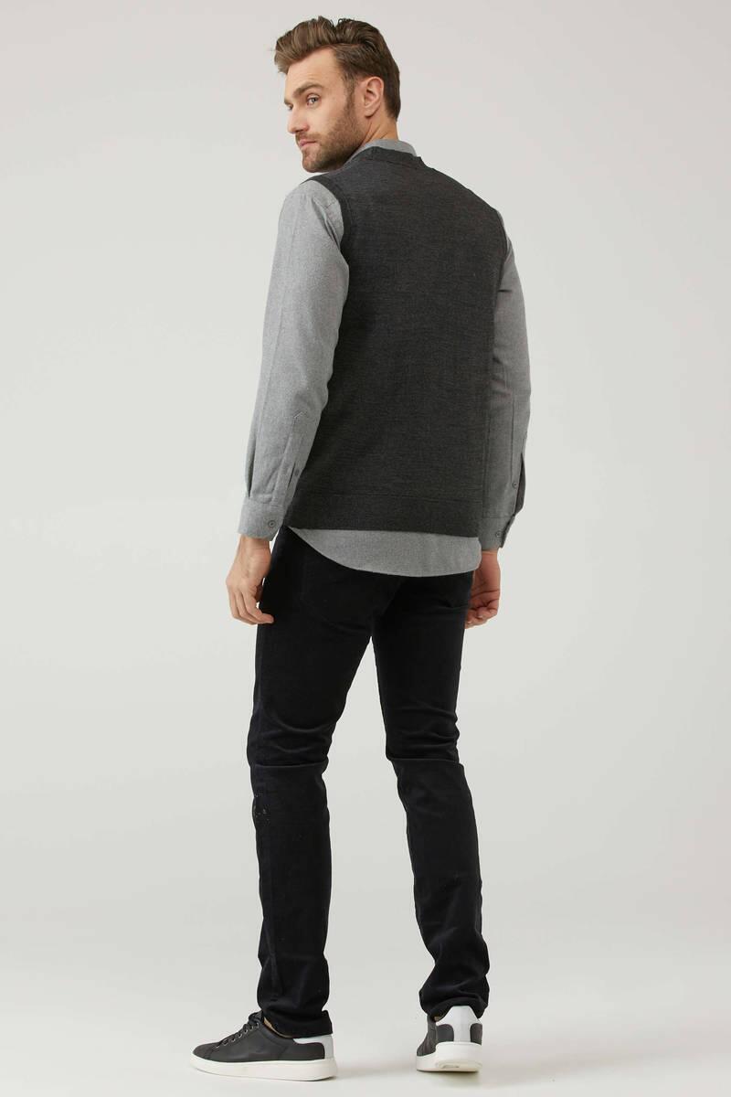 Erkek V Yaka Düğmeli Triko Yelek - Antrasit (4) Sementa