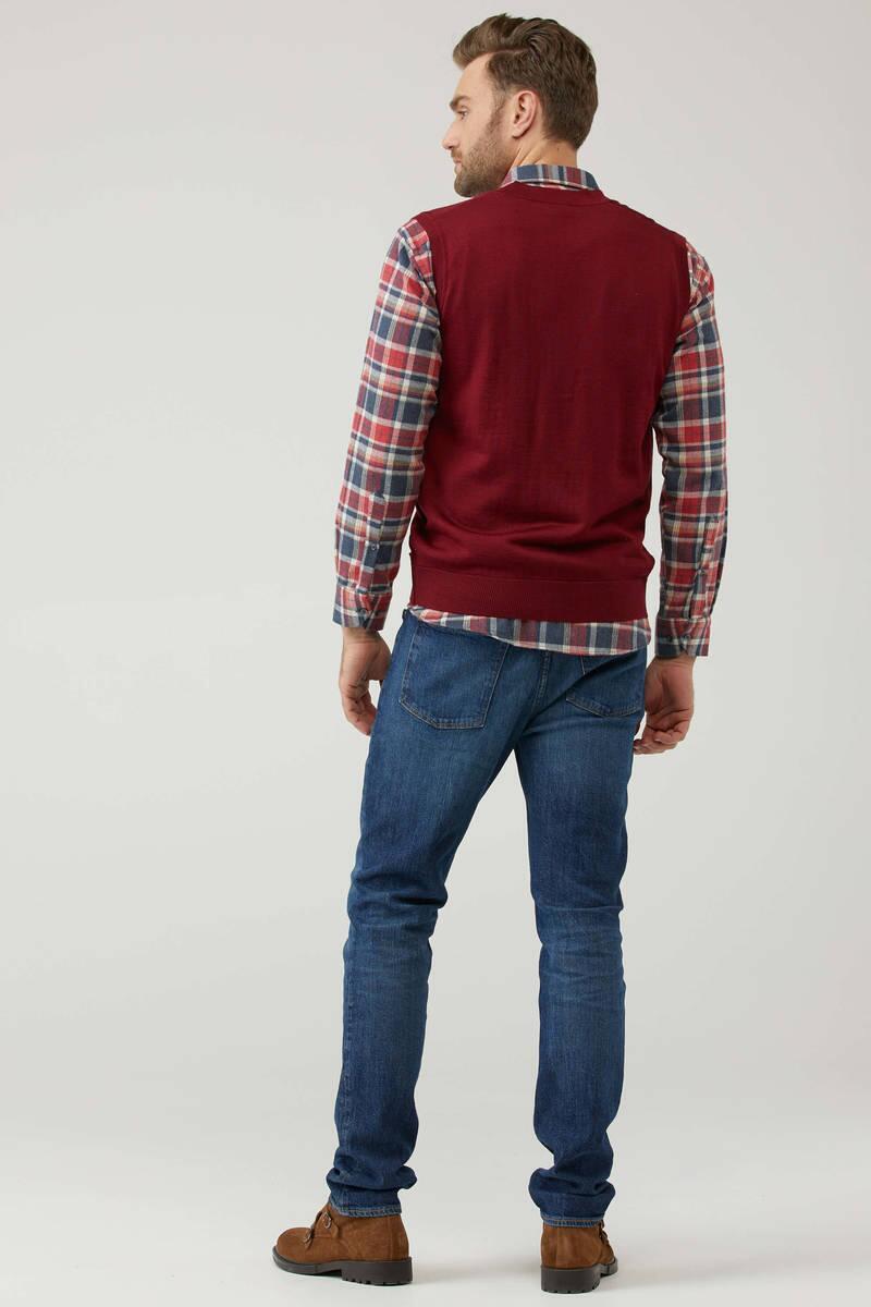 Erkek V Yaka Düğmeli Triko Yelek - Bordo (4) Sementa