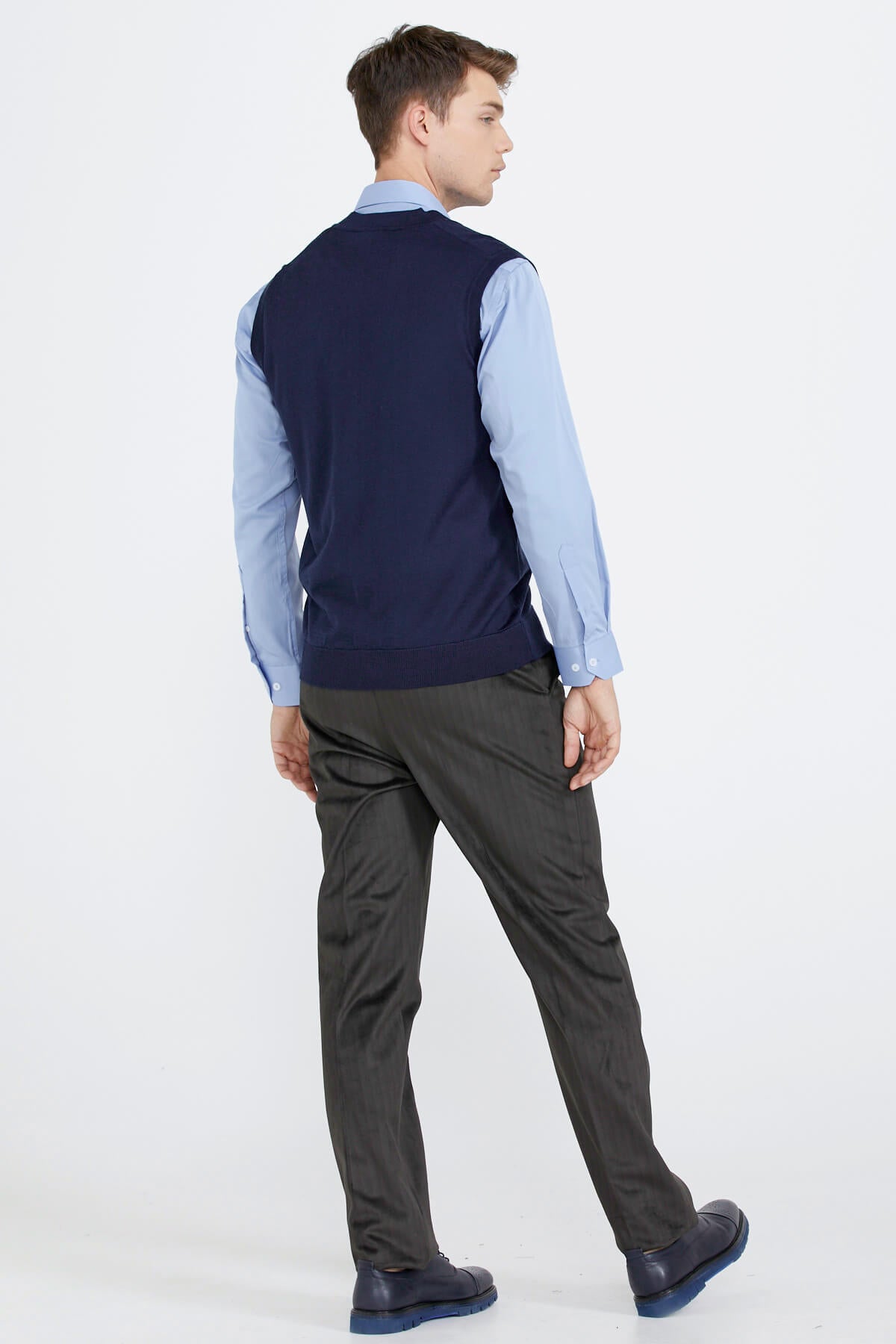 Erkek V Yaka Düğmeli Triko Yelek - Lacivert (4) Sementa