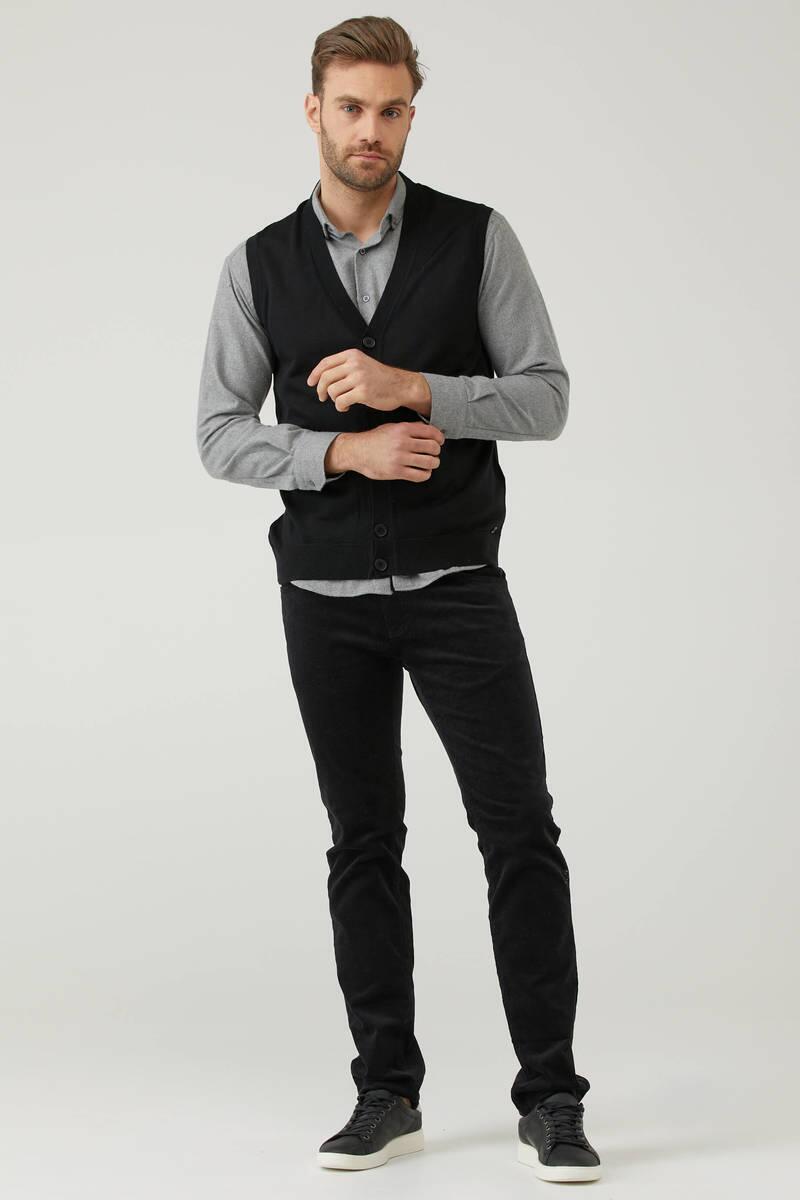 Erkek V Yaka Düğmeli Triko Yelek - Siyah (2) Sementa