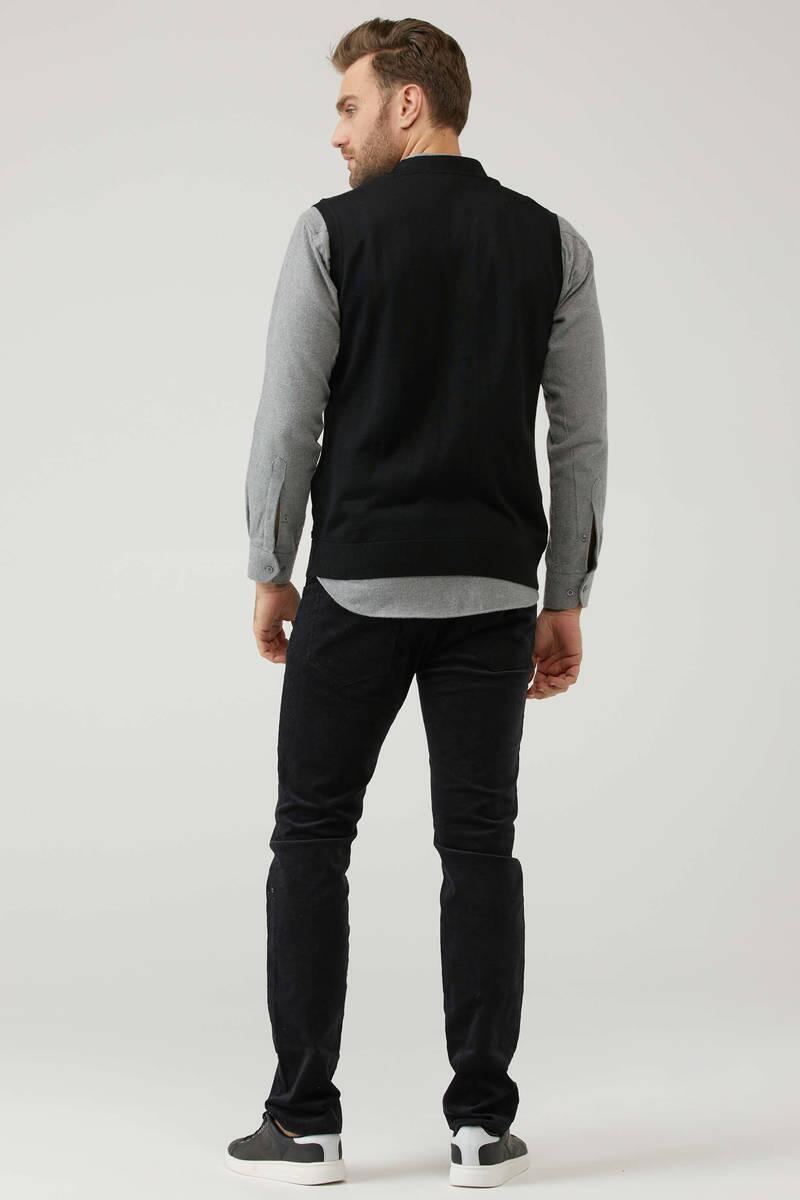 Erkek V Yaka Düğmeli Triko Yelek - Siyah (3) Sementa