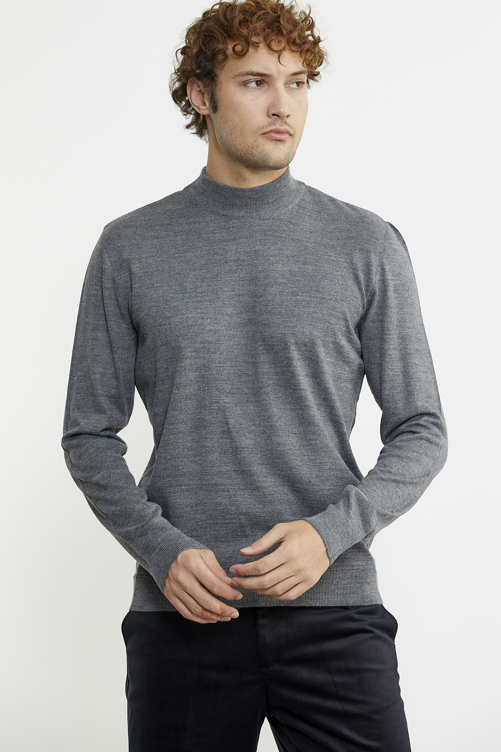 Erkek Yarım Boğazlı Triko Kazak - Füme - Sementa