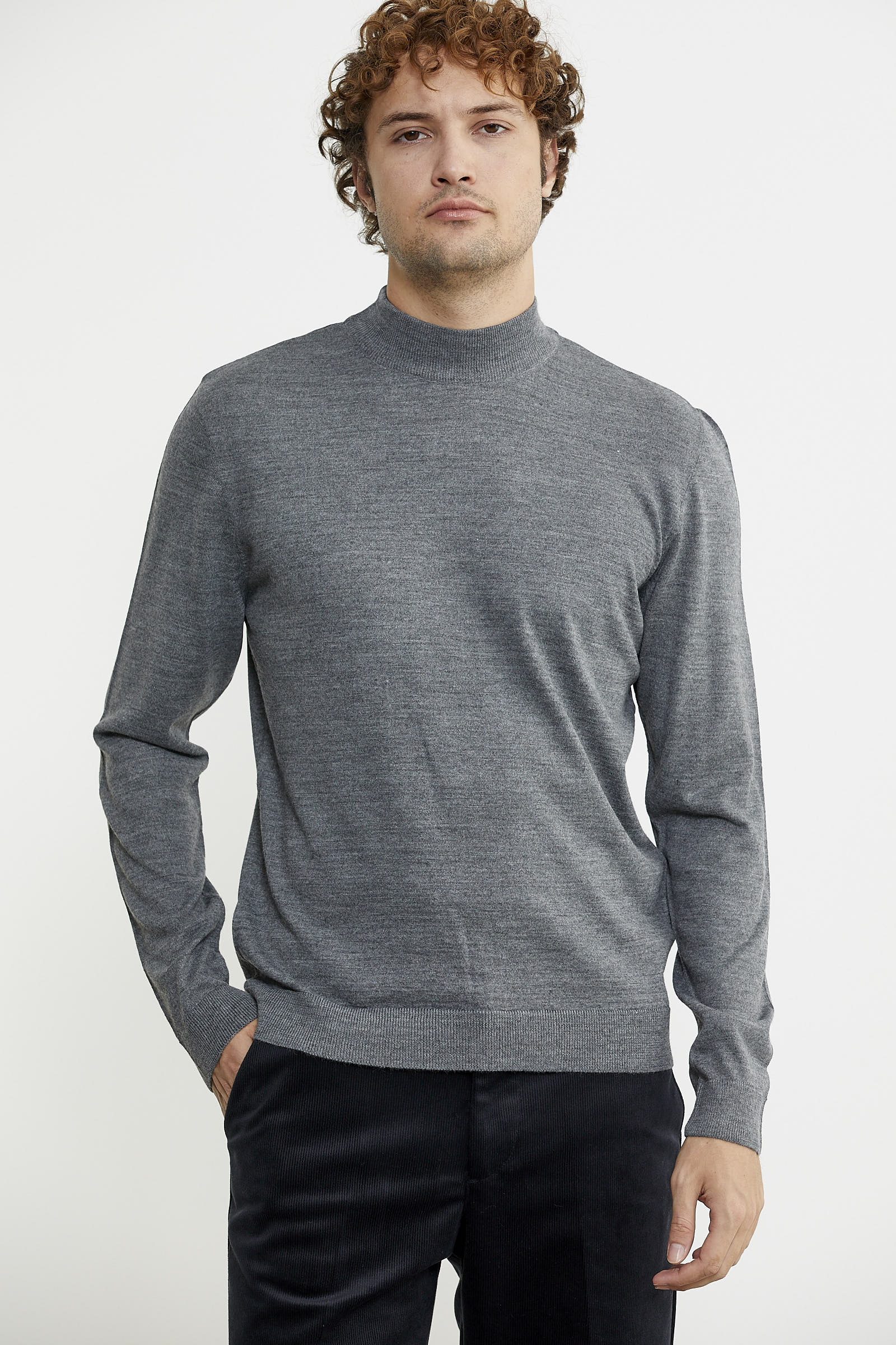 Erkek Yarım Boğazlı Triko Kazak - Füme - Sementa