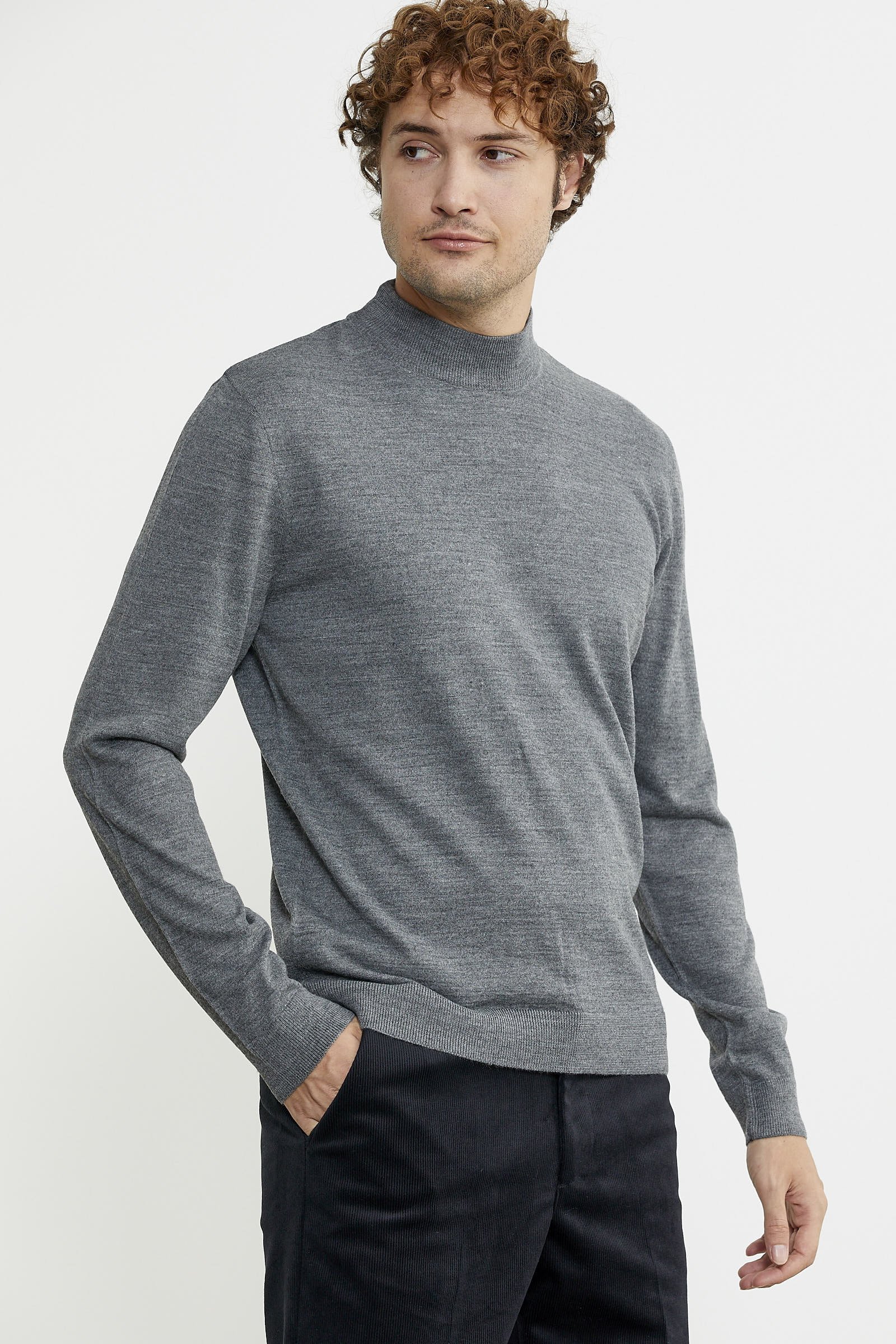 Erkek Yarım Boğazlı Triko Kazak - Füme - Sementa