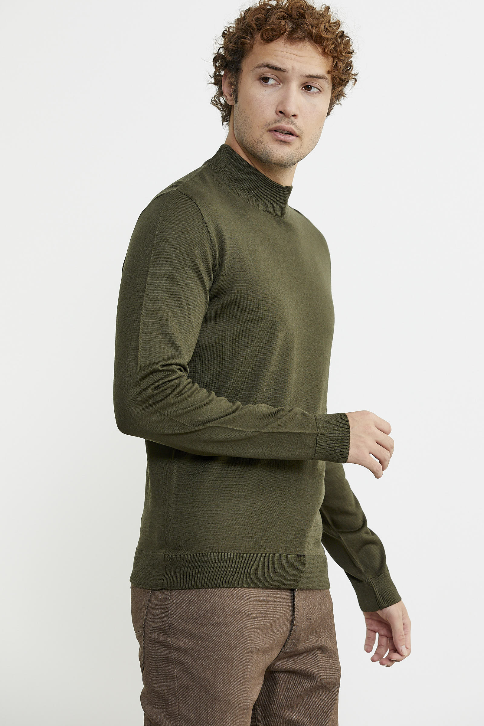 Erkek Yarım Boğazlı Triko Kazak - Haki - Sementa