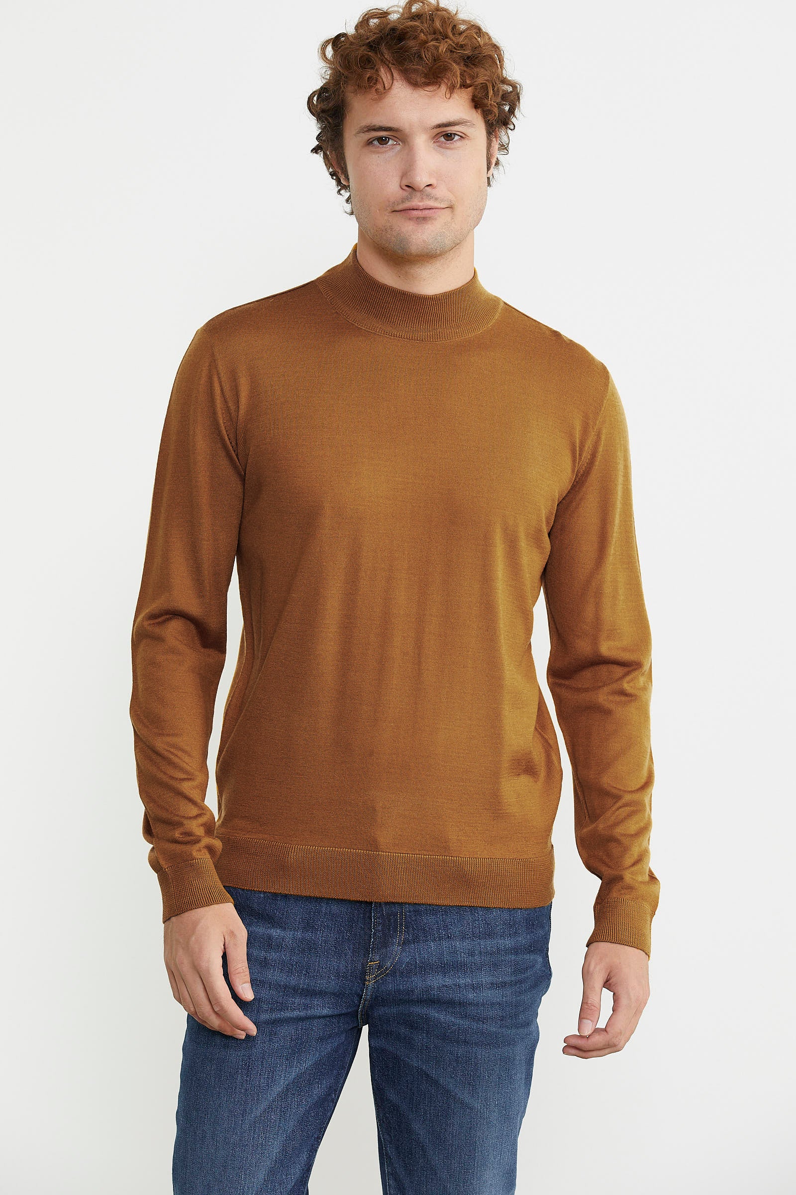 Erkek Yarım Boğazlı Triko Kazak - Hardal - Sementa